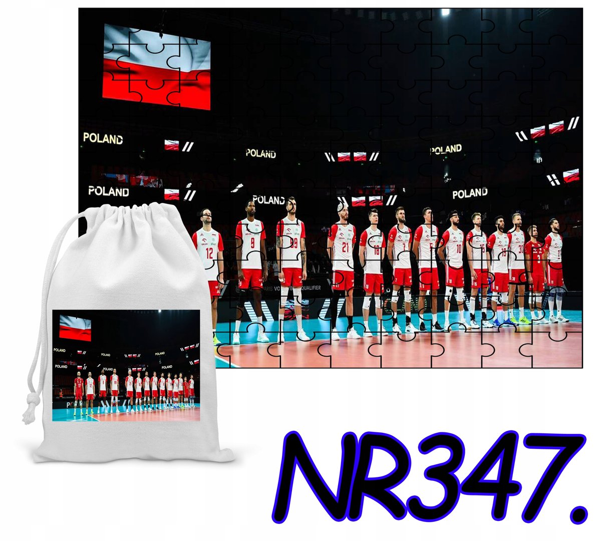PUZZLE 120 EL.UKŁADANKA POLSKA REPREZENTACJA SIATKARZY+WORECZEK Z NADRUKIEM