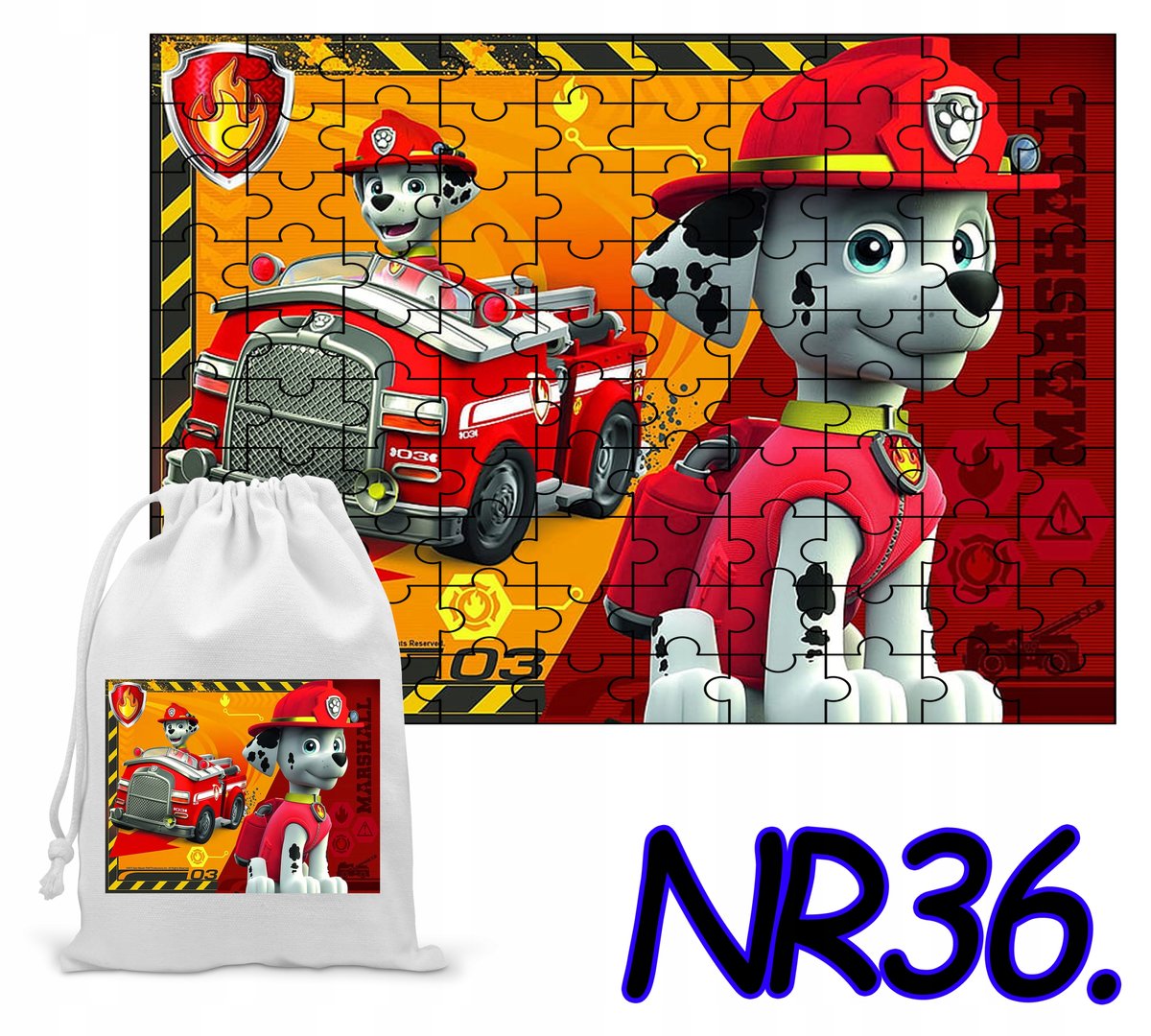 PUZZLE 96 EL. UKŁADANKA PREZENT PSI PATROL MARSHAL + WORECZEK Z NADRUKIEM