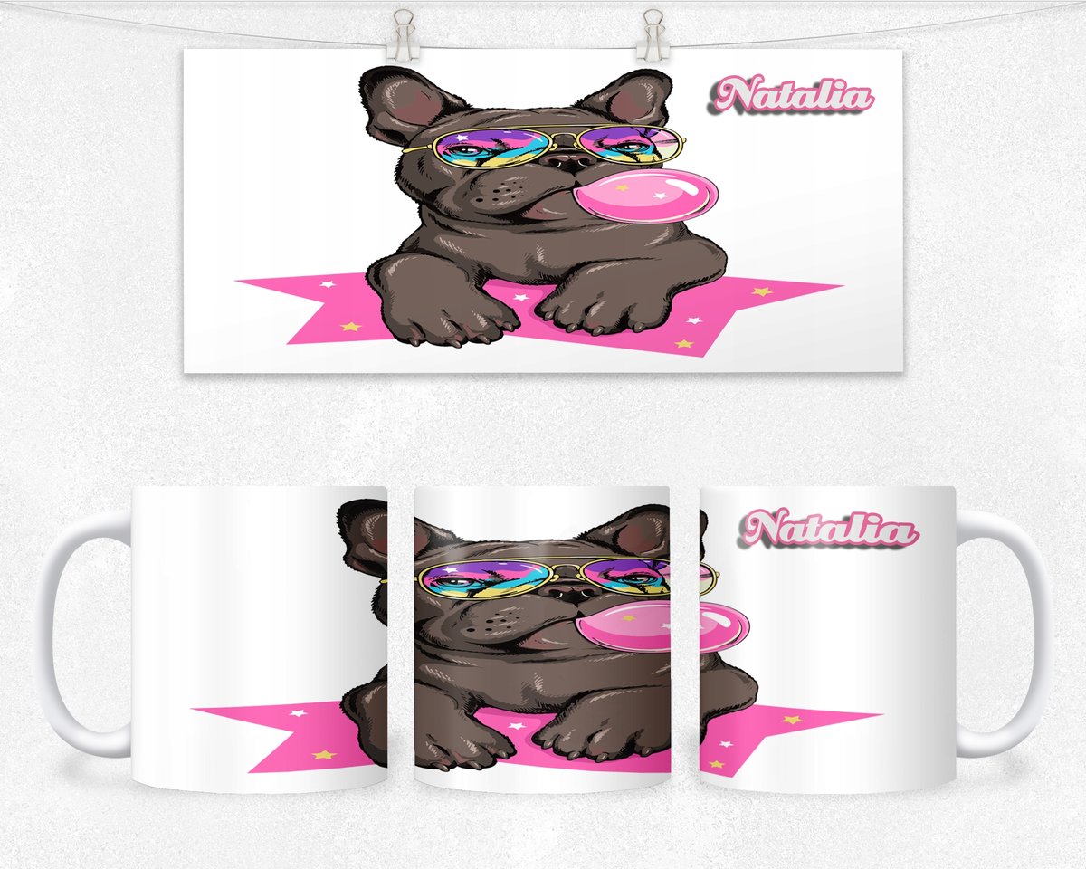 KUBEK Z NADRUKIEM- PREZENT PIES BULDOG +IMIĘ