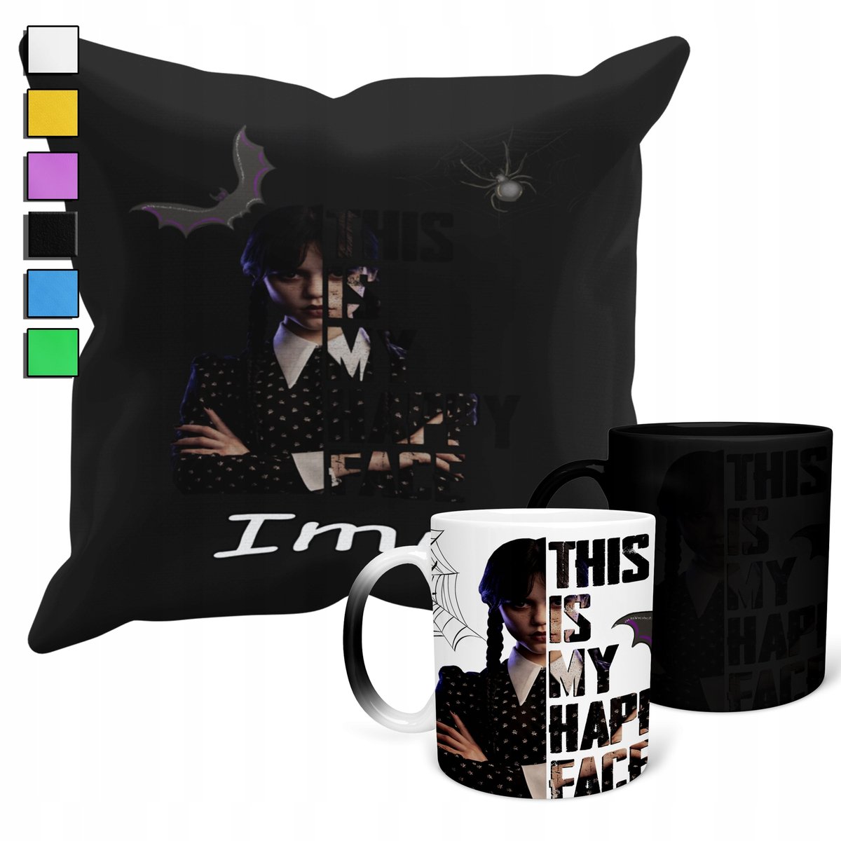 ZESTAW KUBEK MAGICZNY ZMIENIAJĄCY KOLOR + POSZEWKA ENID RĄCZKA SERIALE + IM