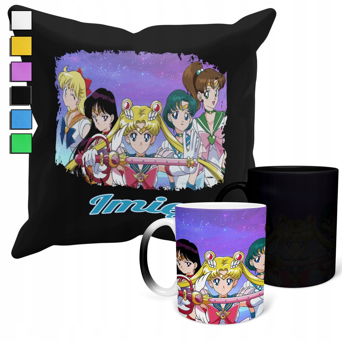 ZESTAW KUBEK MAGICZNY ZMIENIAJĄCY KOLOR + POSZEWKA SAILOR MOON CZAROD+ IMIĘ