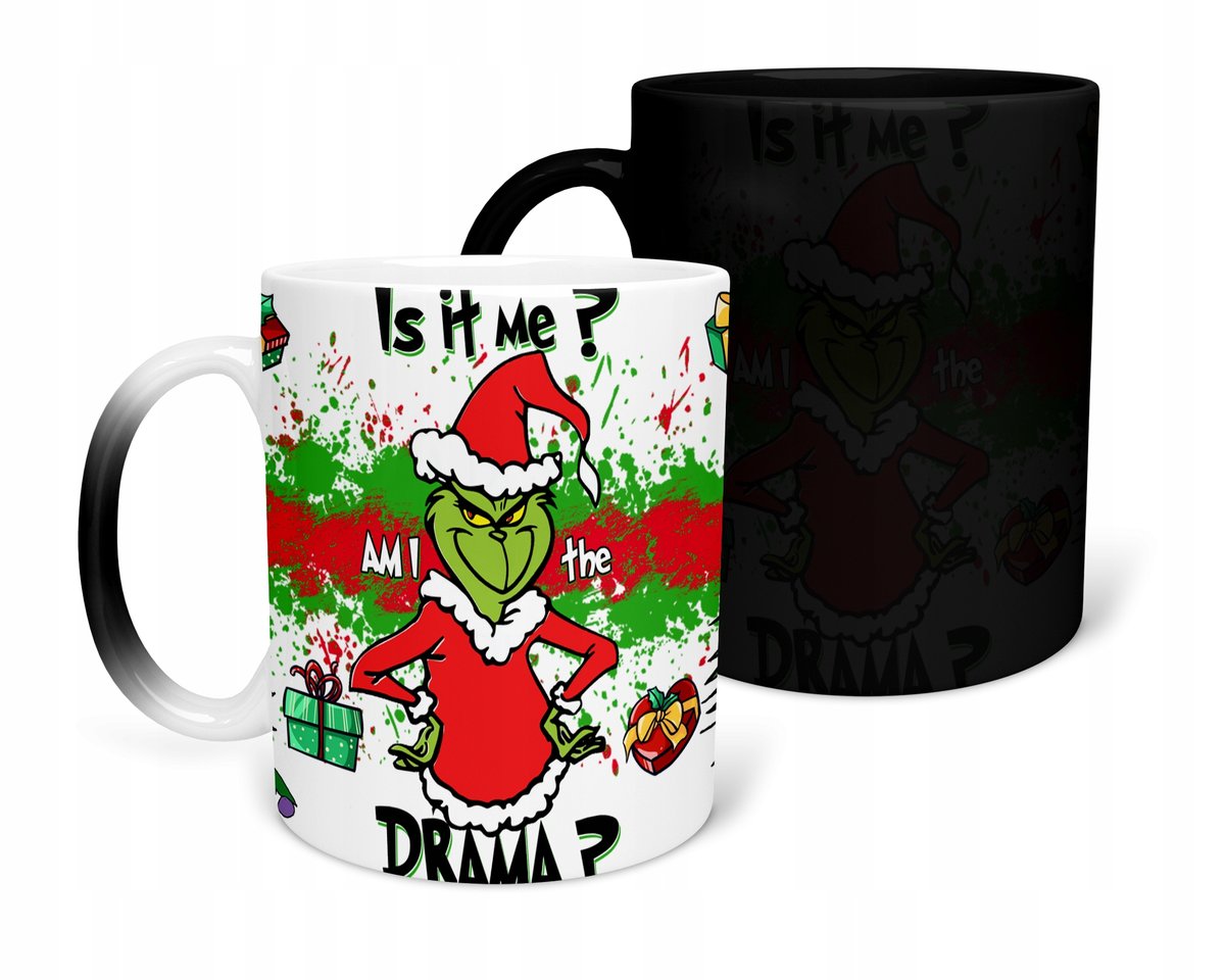 KUBEK MAGICZNY Z NADRUKIEM-PREZENT GRINCH ŚWIĘTA RÓŻNE WZORY DO WYBORU+IMIĘ