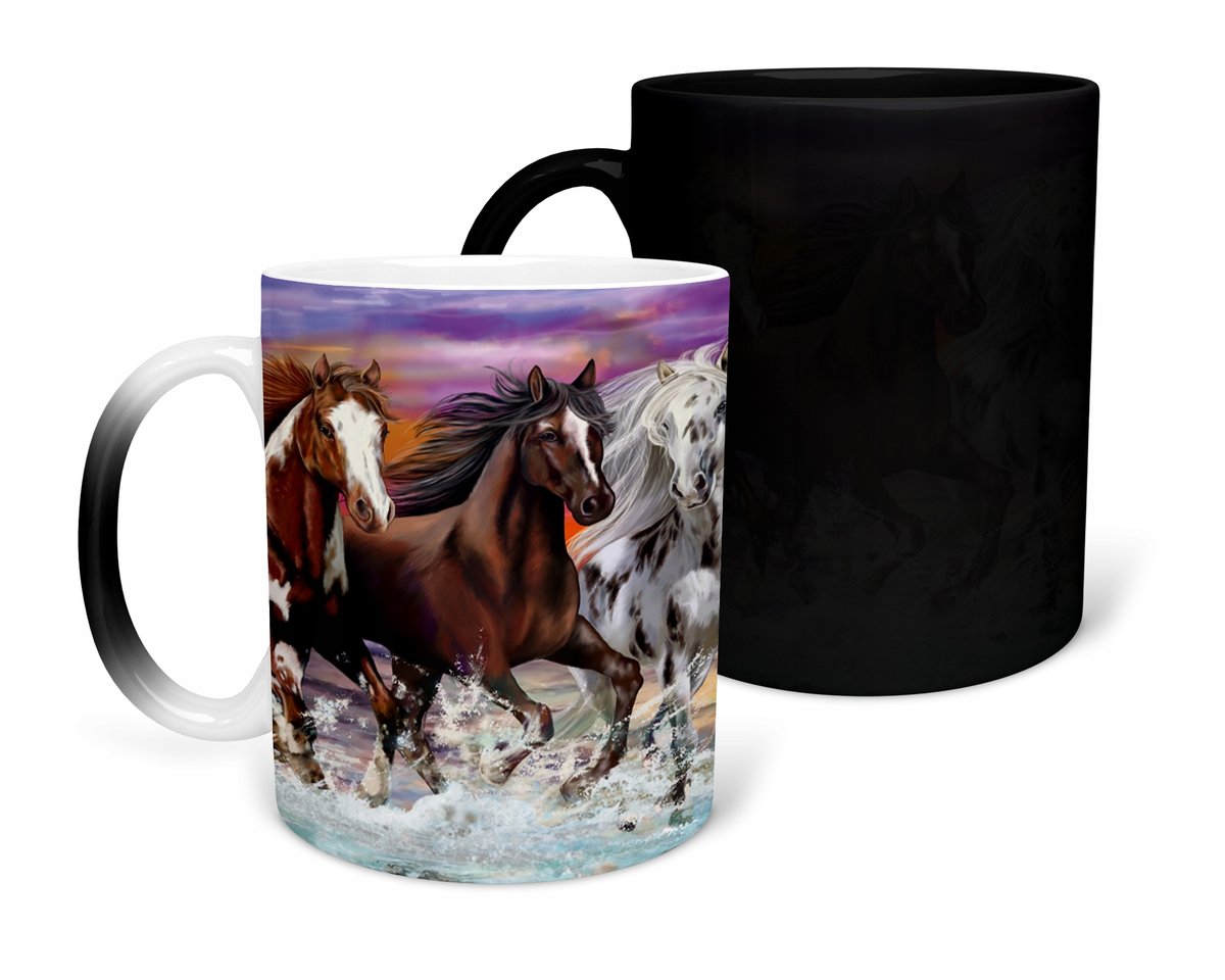 KUBEK MAGICZNY Z NADRUKIEM-PREZENT HOBBY KONIE RÓŻNE WZORY DO WYBORU+IMIĘ