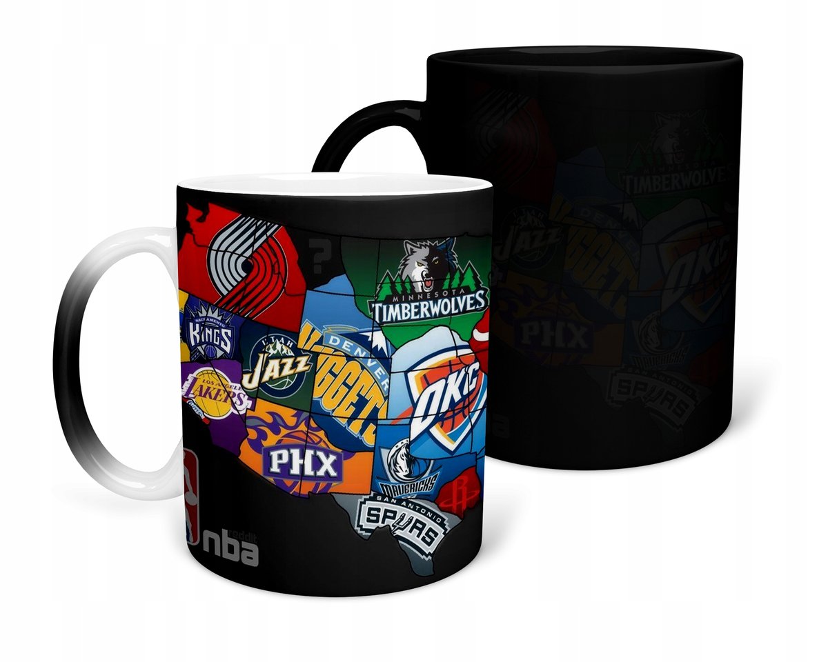 KUBEK MAGICZNY Z NADRUKIEM-PREZENT NBA MAPA KLUB RÓŻNE WZORY DO WYBORU+IMIĘ