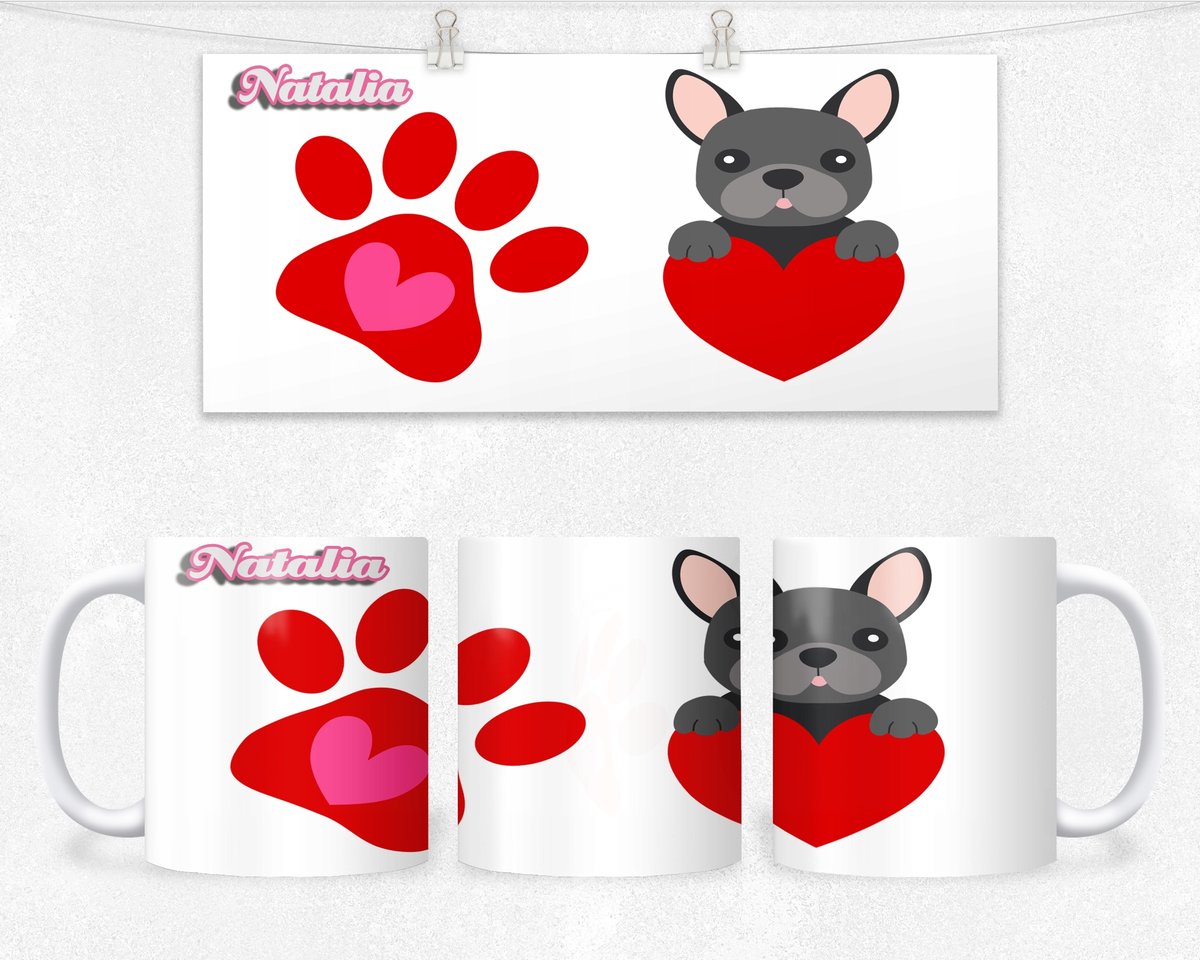 KUBEK Z NADRUKIEM- PREZENT PIES BULDOG +IMIĘ