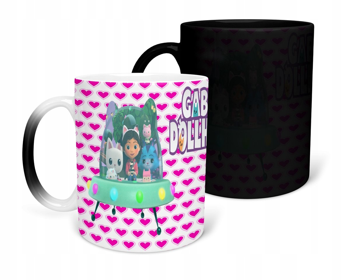 KUBEK MAGICZNY Z NADRUKIEM-KOCI DOMEK GABI RÓŻNE WZORY DO WYBORU+ IMIĘ