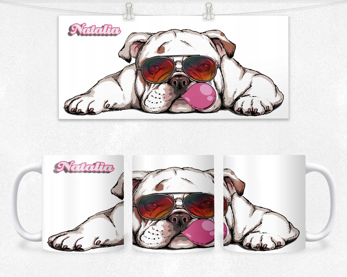 KUBEK Z NADRUKIEM- PREZENT PIES BULDOG +IMIĘ