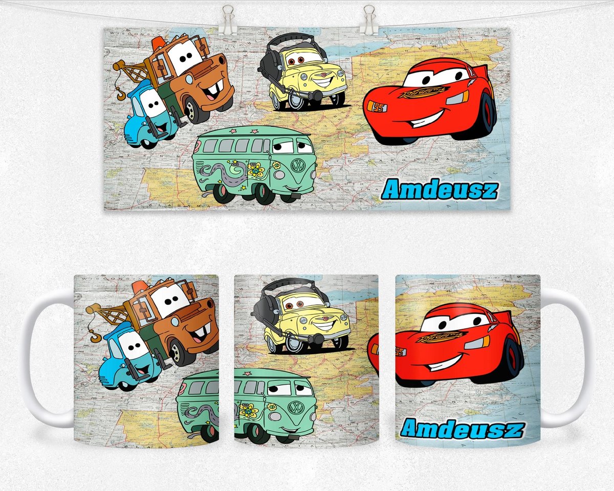 KUBEK Z NADRUKIEM- CZERWONE AUTKO AUTA +IMIĘ
