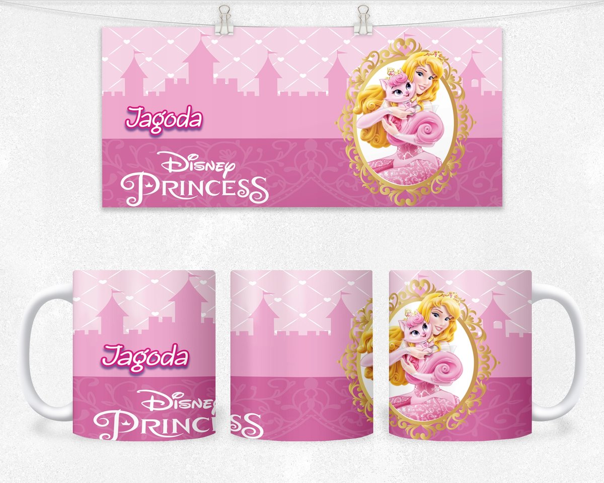 KUBEK Z NADRUKIEM-KSIĘŻNICZKI ŚPIĄCA KRÓLEWNA+IMIĘ