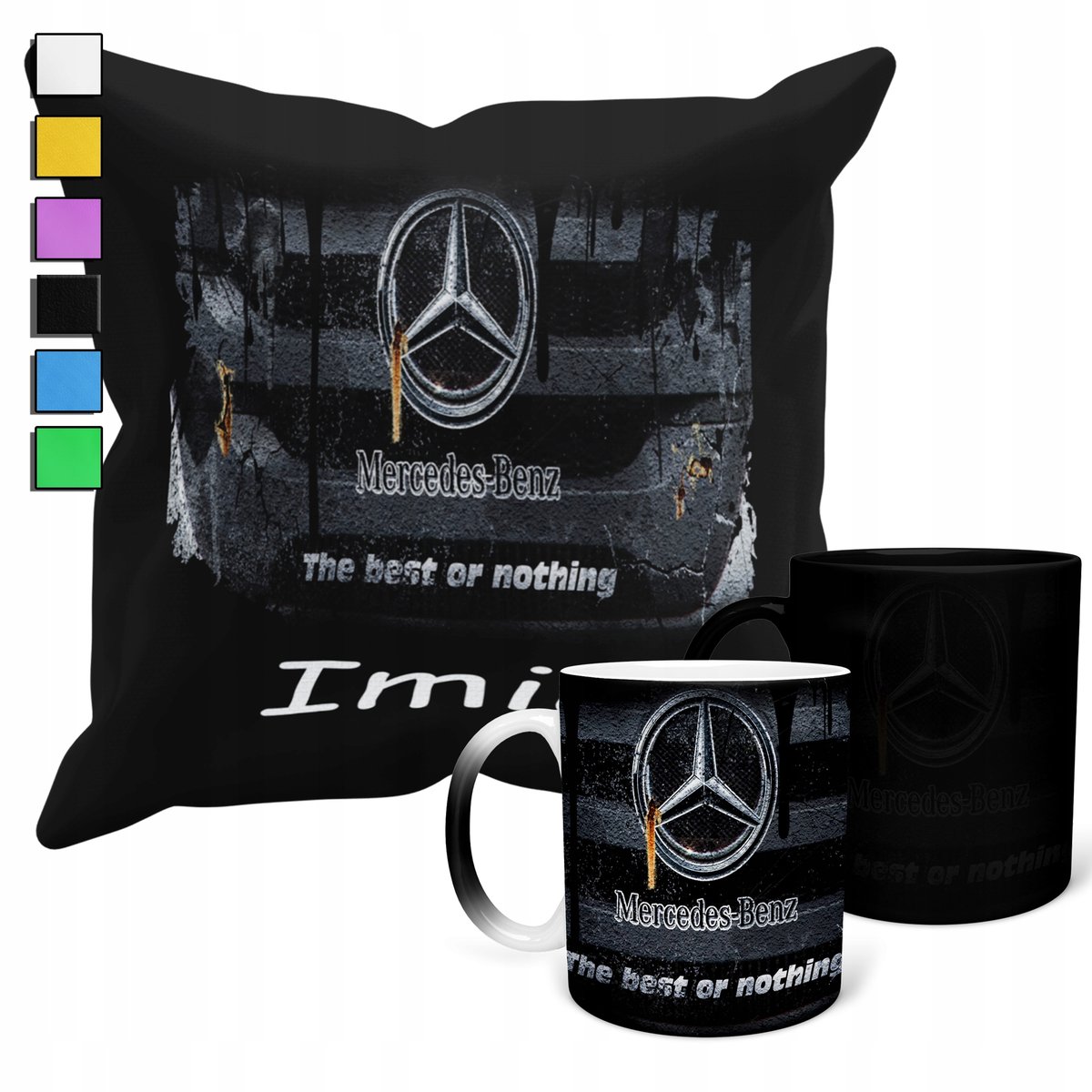 ZESTAW KUBEK MAGICZNY ZMIENIAJĄCY KOLOR + POSZEWKA MOTO MERCEDES + IMIĘ