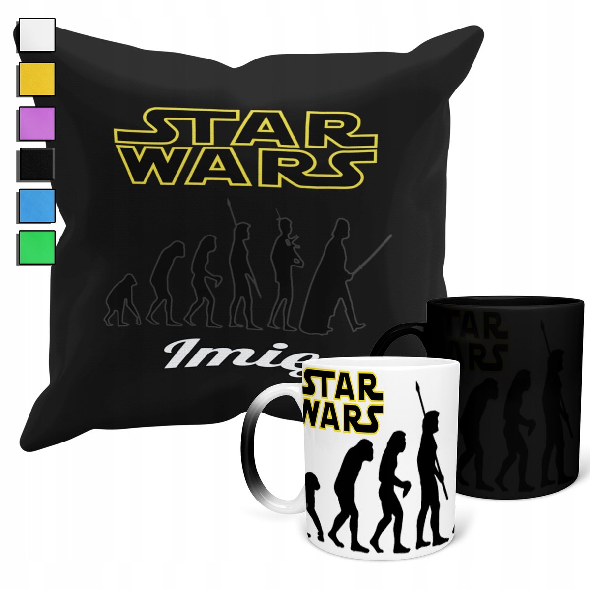 ZESTAW KUBEK MAGICZNY ZMIENIAJĄCY KOLOR + POSZEWKA STAR WARS FILMY + IMIĘ