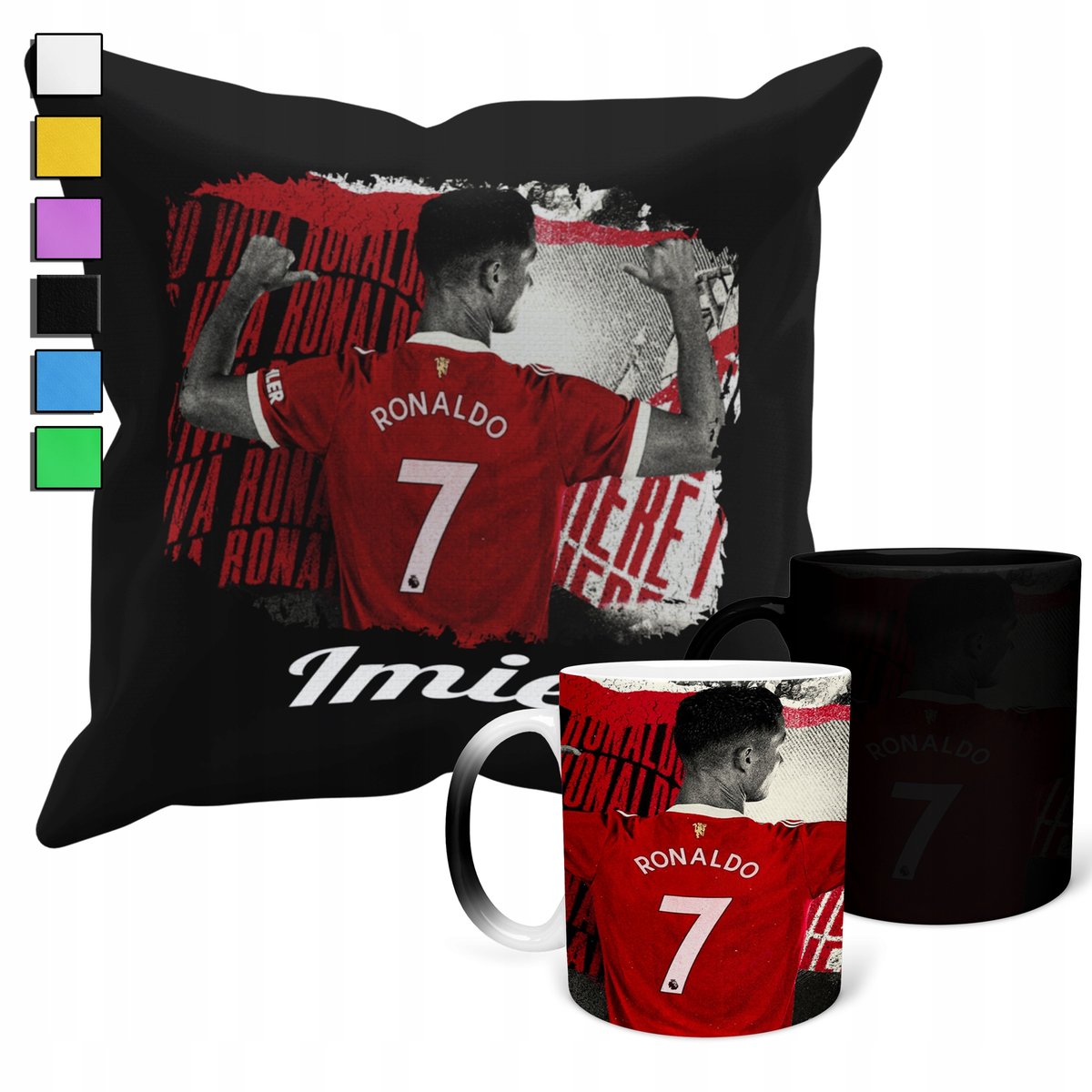 ZESTAW KUBEK MAGICZNY ZMIENIAJĄCY KOLOR + POSZEWKA RONALDO CR7+ IMIĘ