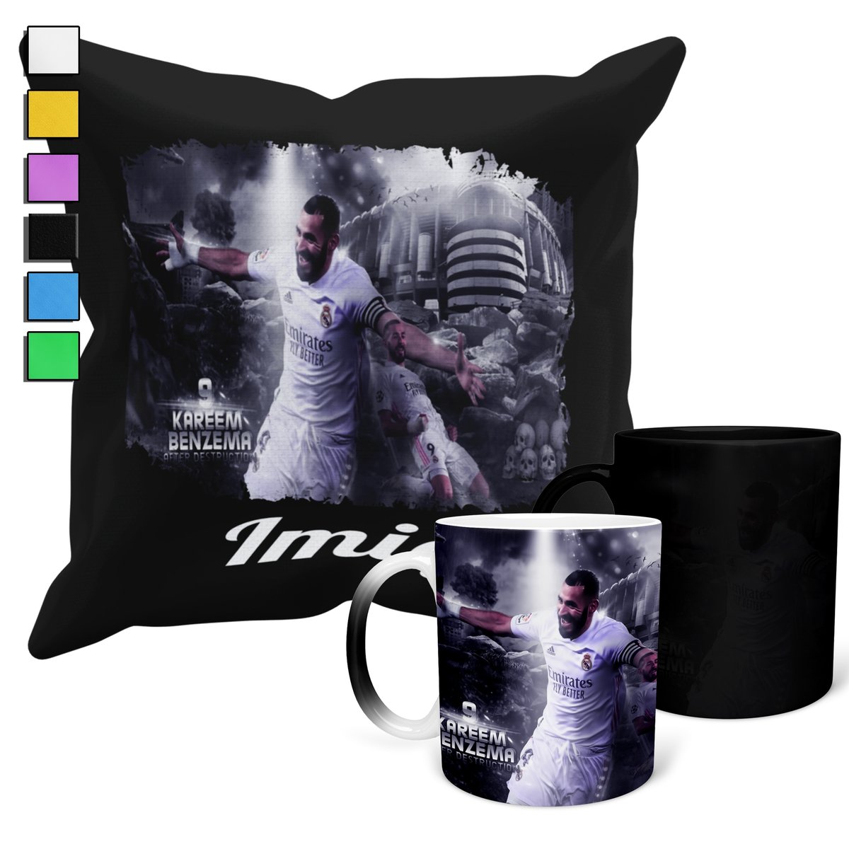 ZESTAW KUBEK MAGICZNY ZMIENIAJĄCY KOLOR + POSZEWKA BENZEMA REAL+ IMIĘ