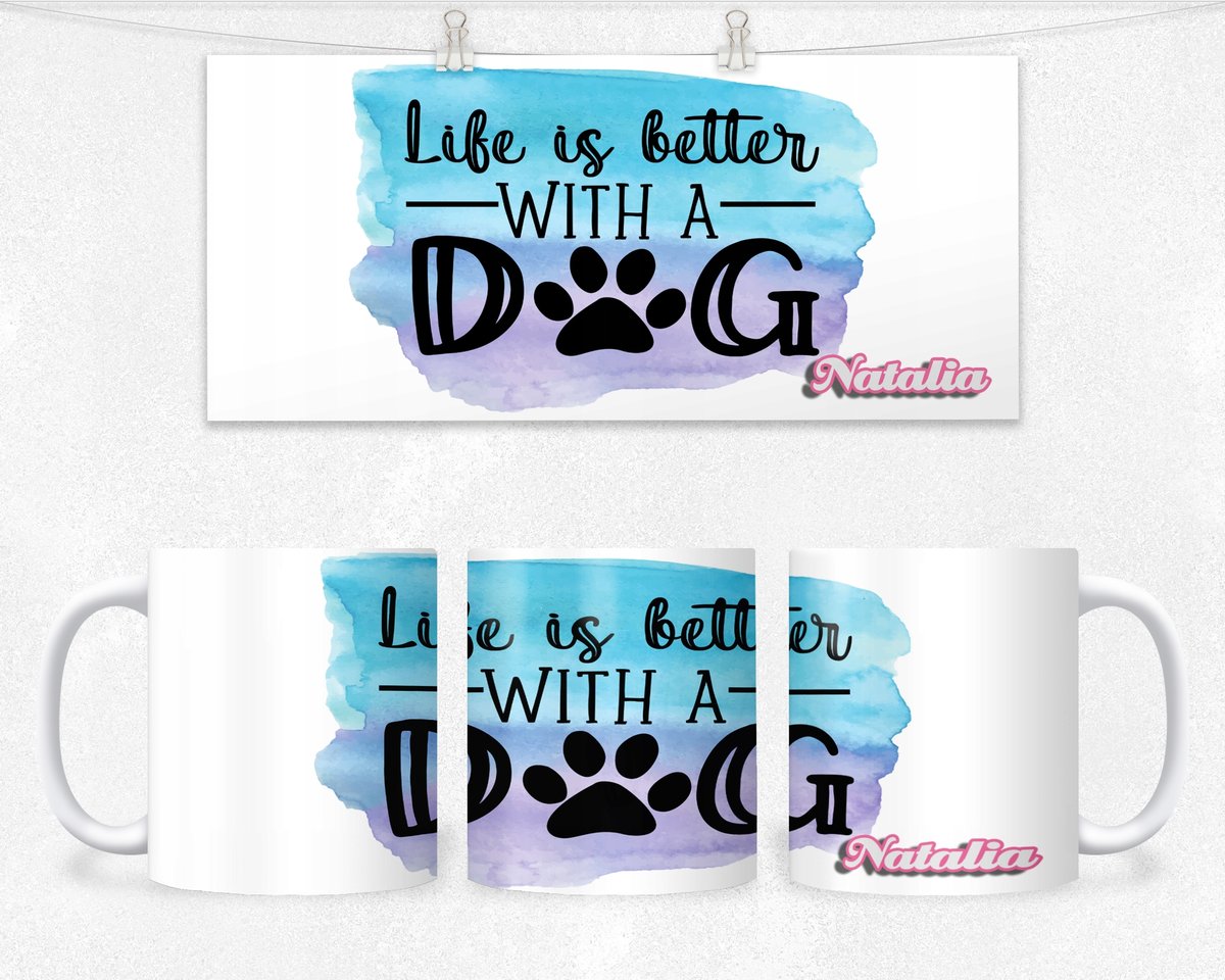 KUBEK Z NADRUKIEM- PREZENT PIES NAPIS +IMIĘ