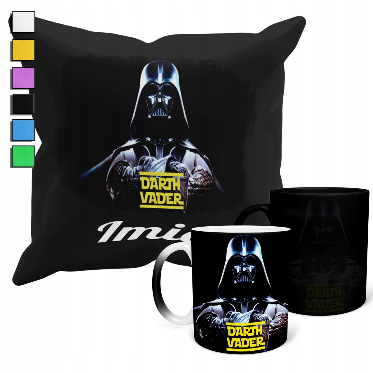 ZESTAW KUBEK MAGICZNY ZMIENIAJĄCY KOLOR + POSZEWKA STAR WARS FILMY + IMIĘ