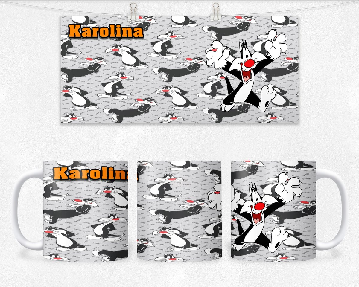 KUBEK Z NADRUKIEM- LOONEY TUNES KOT SYLWESTER+IMIĘ