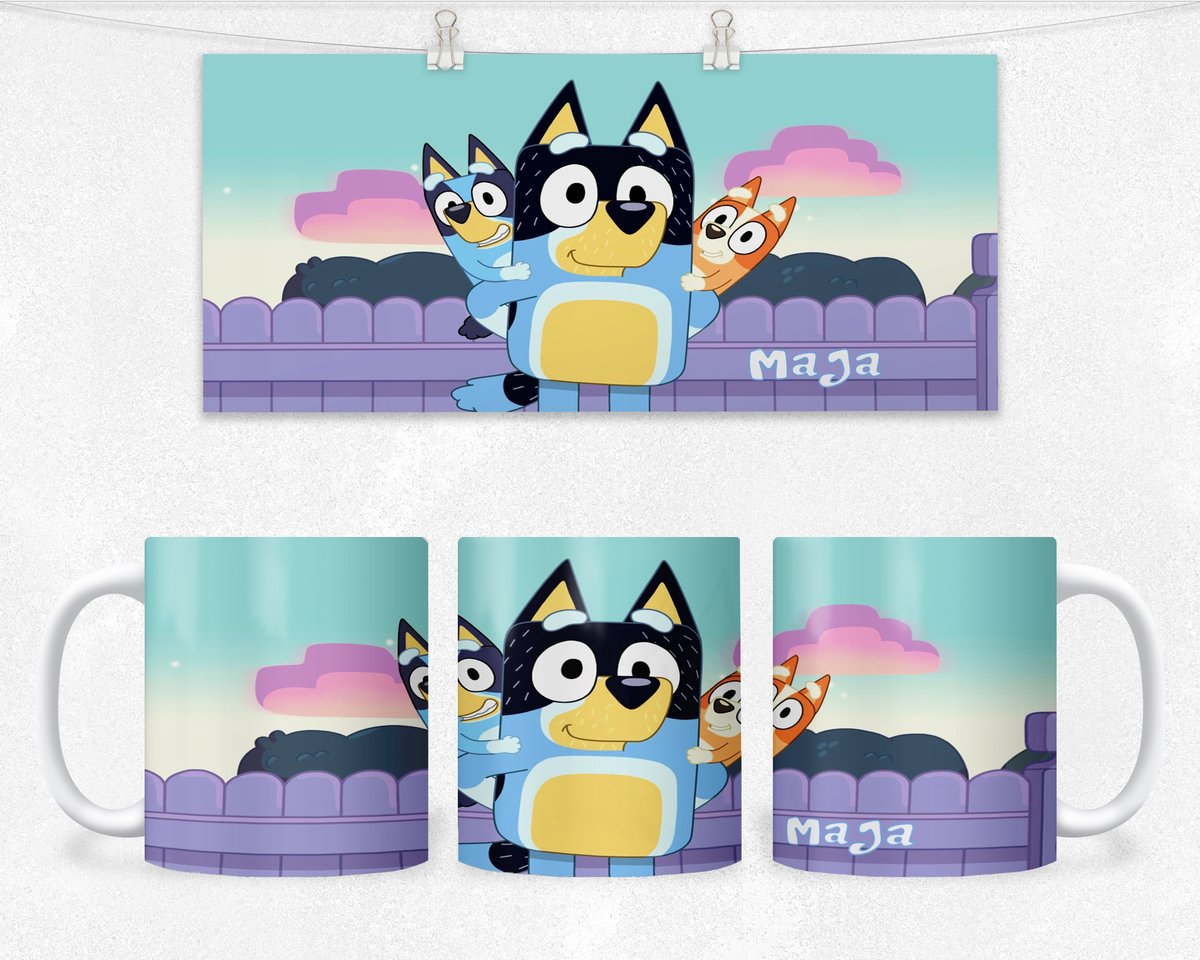 KUBEK Z NADRUKIEM- NIEBIESKI PIES PIESEK BAJKI +IMIĘ