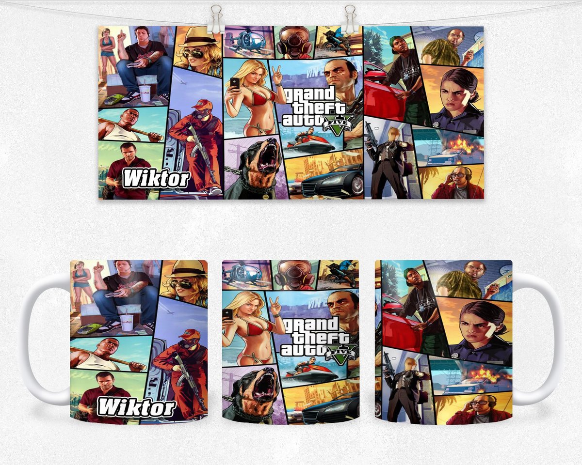 KUBEK Z NADRUKIEM-GRAND THEFT AUTO GRACZA +IMIĘ