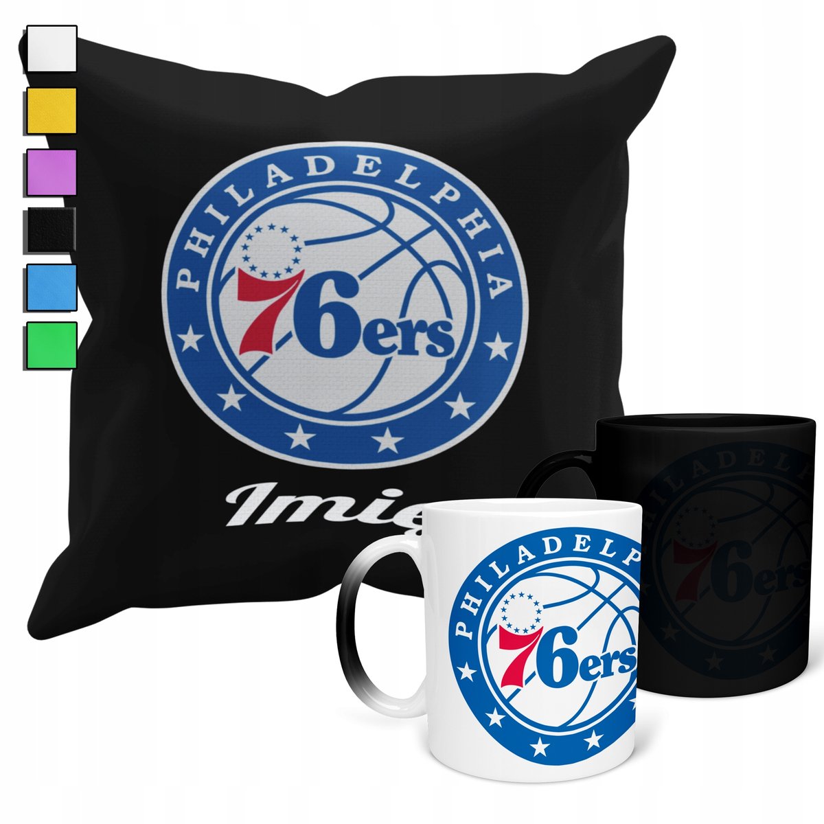 ZESTAW KUBEK MAGICZNY ZMIENIAJĄCY KOLOR + POSZEWKA PHILA 76-ERS NBA + IMIĘ