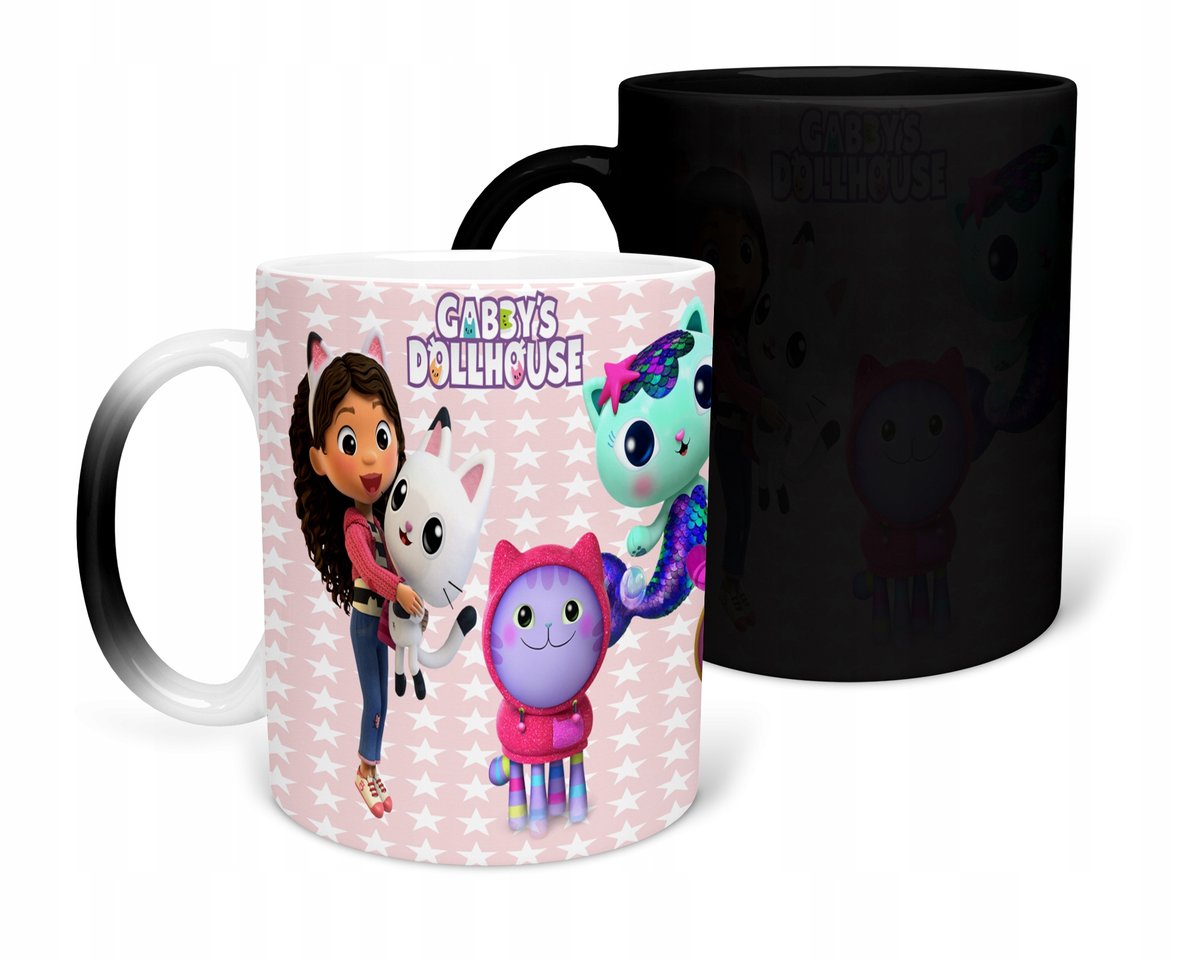 KUBEK MAGICZNY Z NADRUKIEM-KOCI DOMEK GABI RÓŻNE WZORY DO WYBORU+ IMIĘ