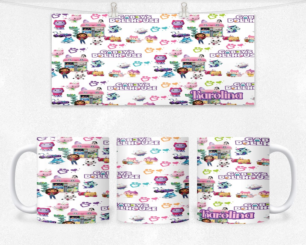 KUBEK Z NADRUKIEM- KOCI DOMEK GABI +IMIĘ