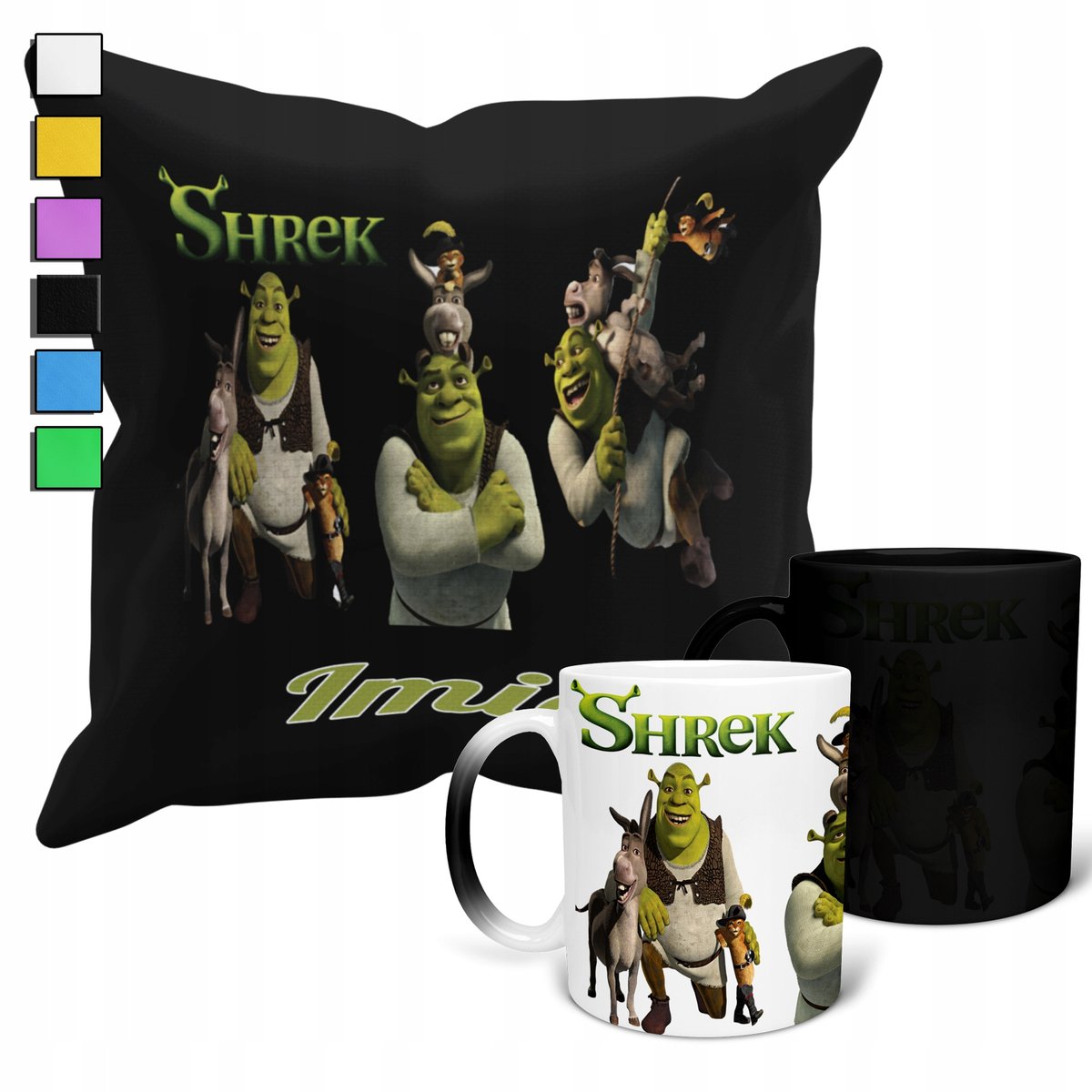 ZESTAW KUBEK MAGICZNY ZMIENIAJĄCY KOLOR + POSZEWKA SHREEK + IMIĘ