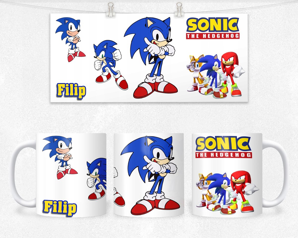 KUBEK Z NADRUKIEM- SONIC HEDGEHOG BŁYSKAWICA +IMIĘ