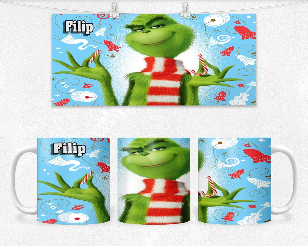 KUBEK Z NADRUKIEM- PREZNET ŚWIĘTA GRINCH +IMIĘ