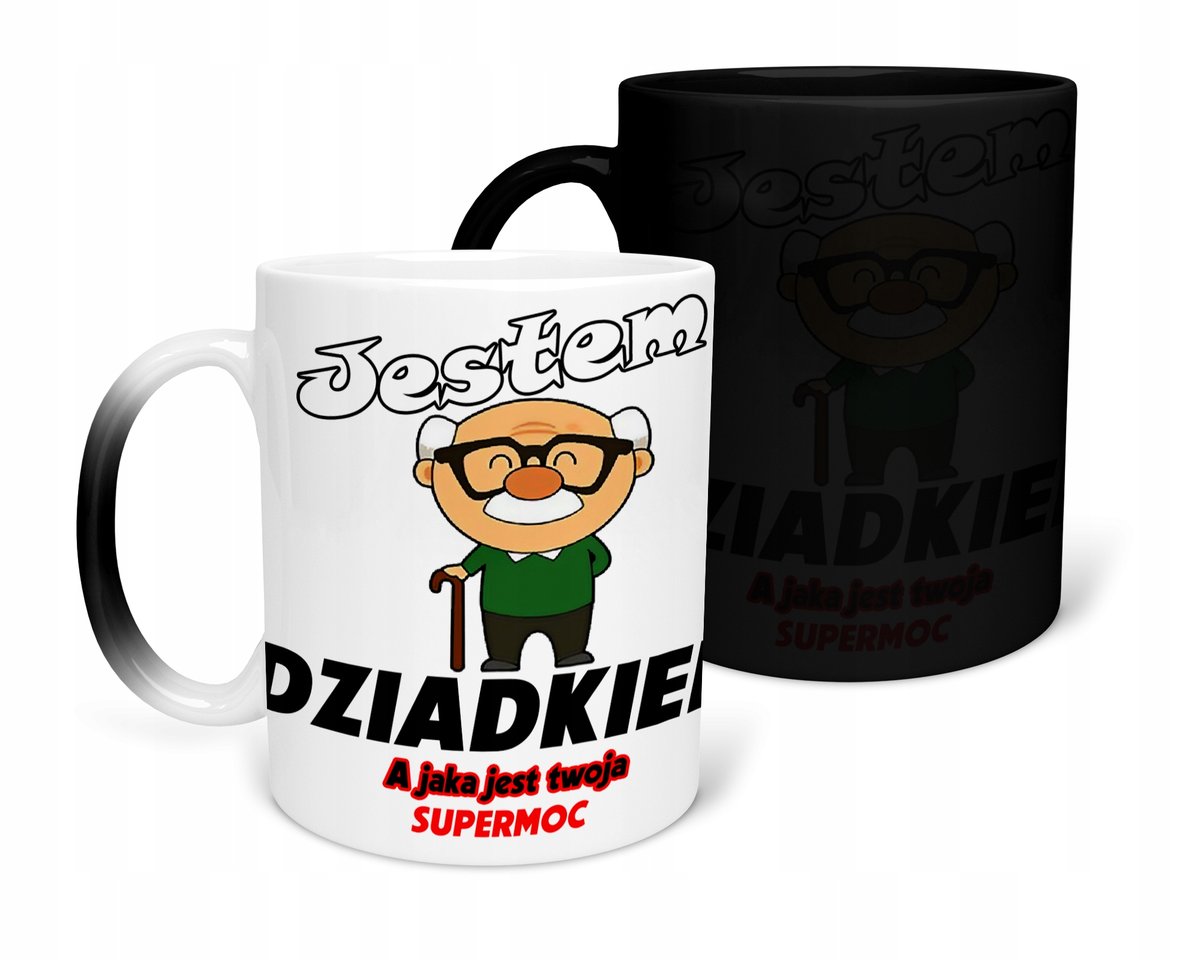 KUBEK MAGICZNY Z NADRUKIEM-PREZENT DZIEŃ DZIADKA RÓŻNE WZORY DO WYBORU+IMIĘ