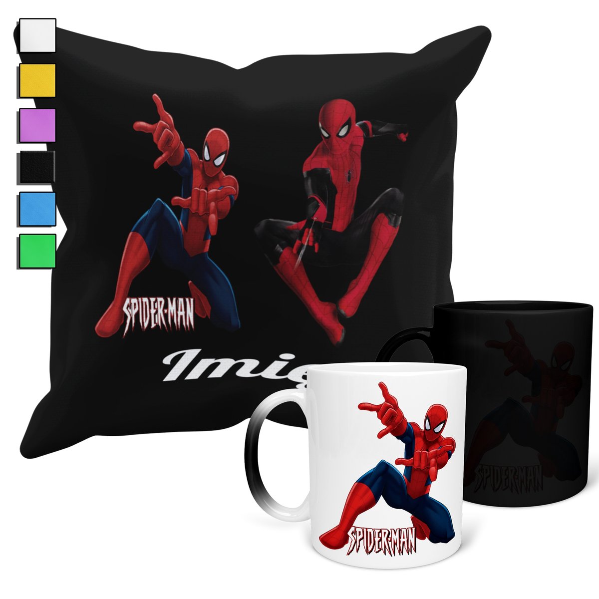 ZESTAW KUBEK MAGICZNY ZMIENIAJĄCY KOLOR + POSZEWKA AVENGERS SPIDERMAN+ IMIĘ