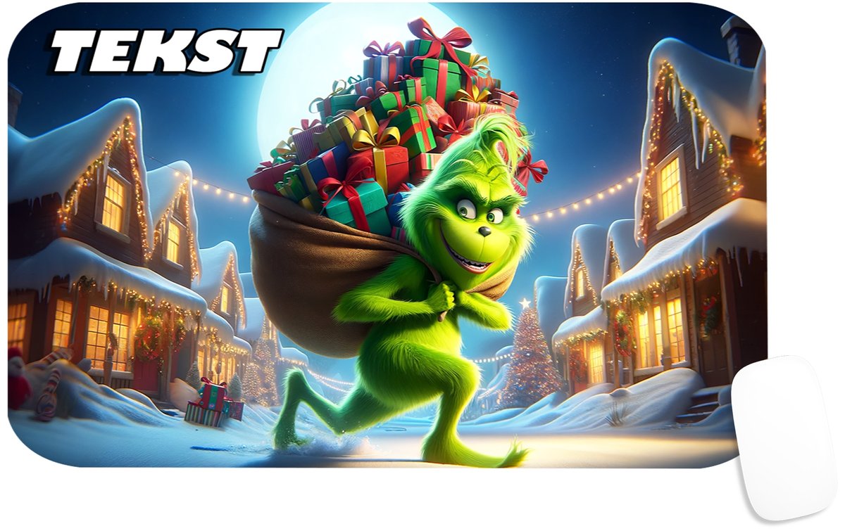 PODKŁADKA POD MYSZKĘ Z GRINCH ŚWIĘTA MIKOŁAJ PREZENT -TEKST -29X36