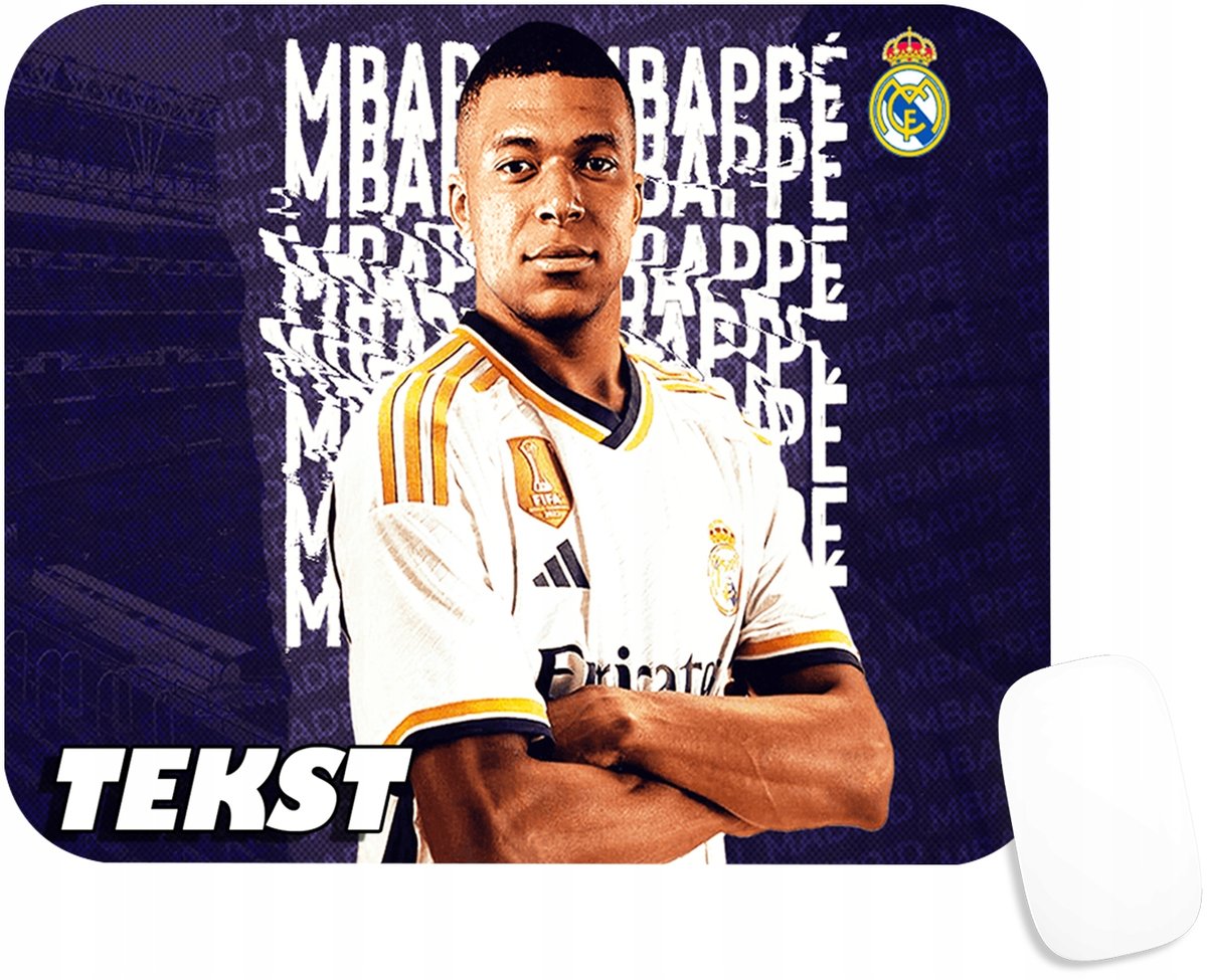 PODKŁADKA POD MYSZKĘ Z KYLIAN MBAPPE KLUBY REAL PREZENT -TEKST -20X24