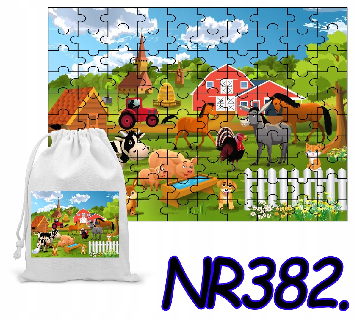 PUZZLE 96 EL. UKŁADANKA DLA DZIECI ZWIERZĄTKA PREZENT+ WORECZEK Z NADRUKIEM