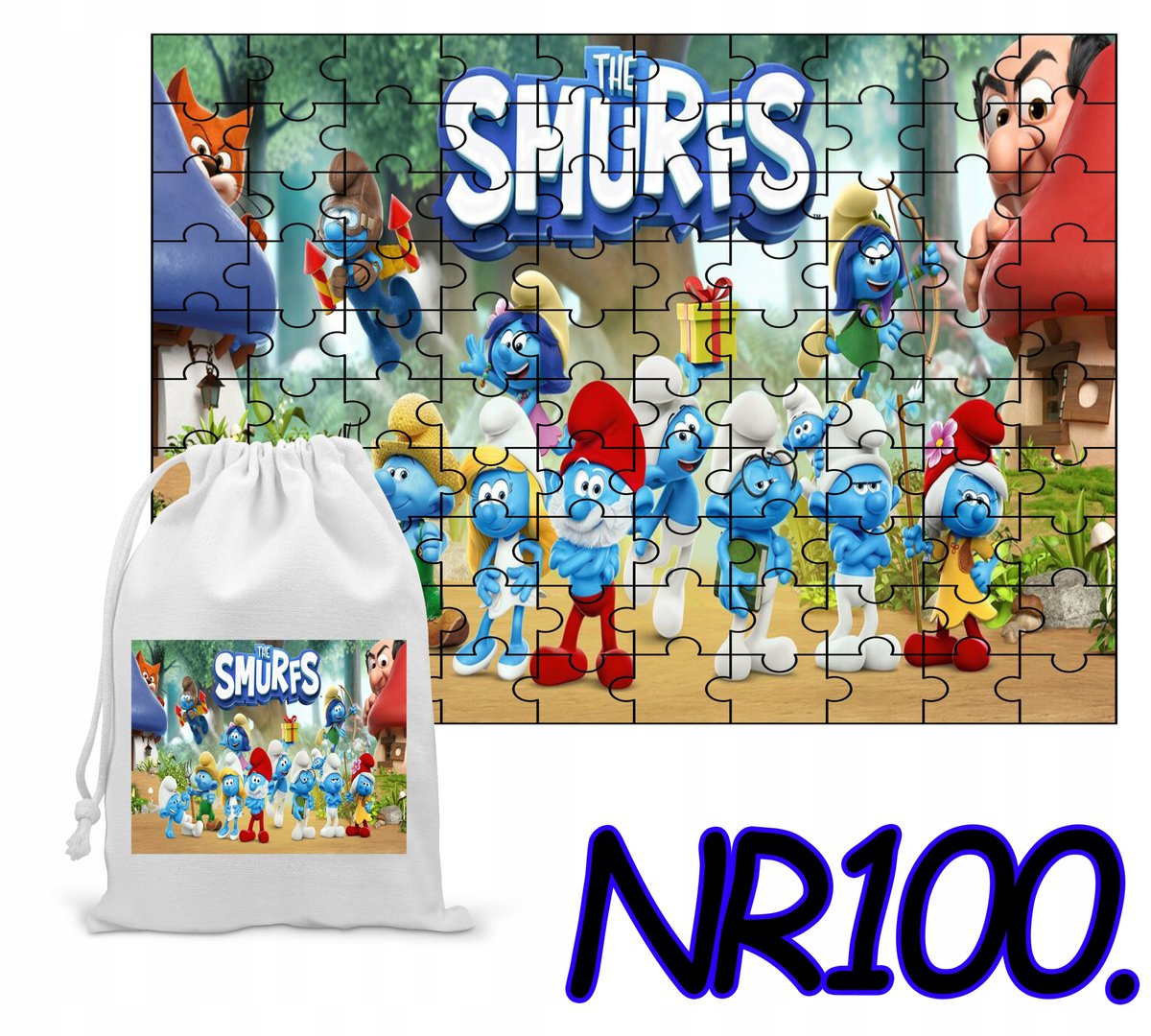 PUZZLE 120 EL.UKŁADANKA PREZENT SMERFY PAPA SMERF + WORECZEK Z NADRUKIEM