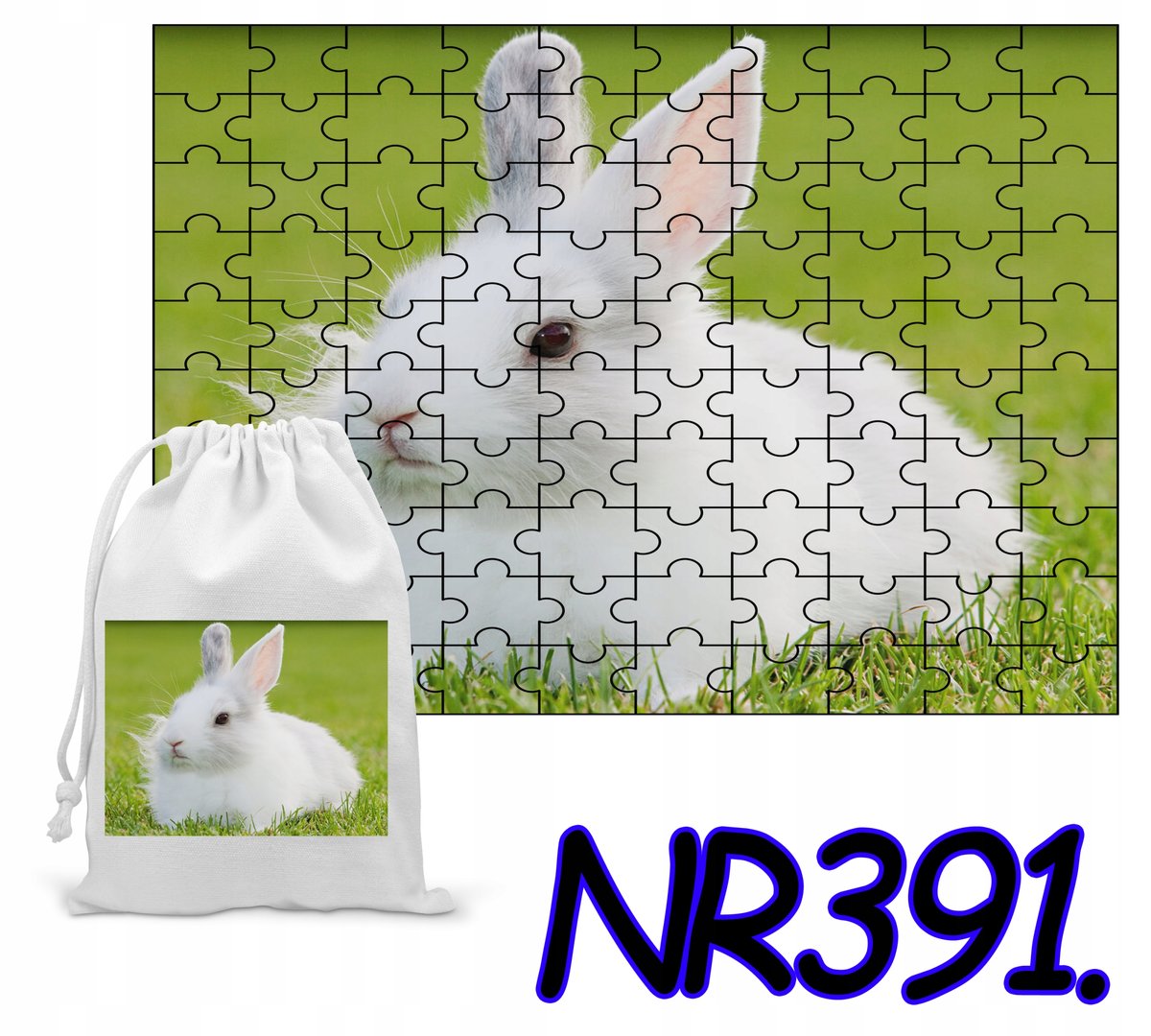 PUZZLE 110 EL. - UKŁADANKA PREZENT ZWIERZĘTA KRÓLIK +WORECZEK Z NADRUKIEM