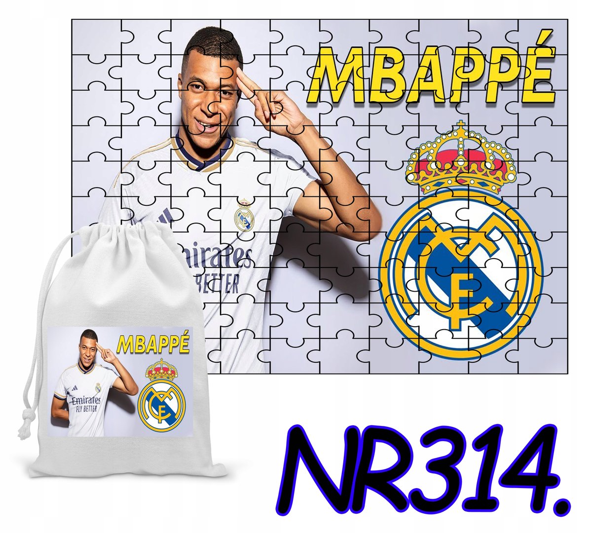 PUZZLE 70 EL. UKŁADANKA PREZENT MBAPPE REAL MADRYT +WORECZEK Z NADRUKIEM