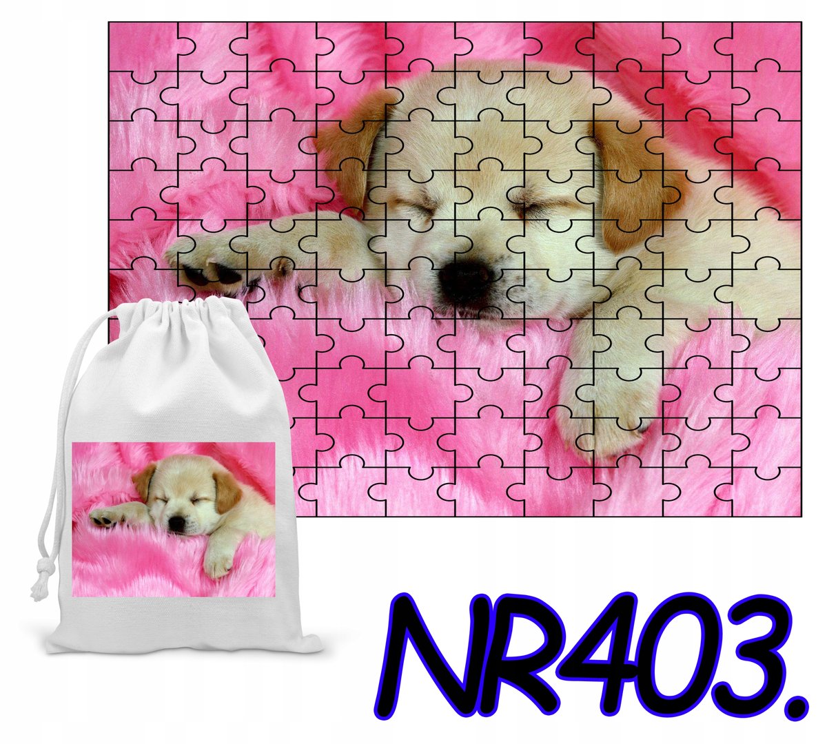 PUZZLE 35 EL.-UKŁADANKA PREZENT ZWIERZĘTA PIES PIESEK +WORECZEK Z NADRUKIEM