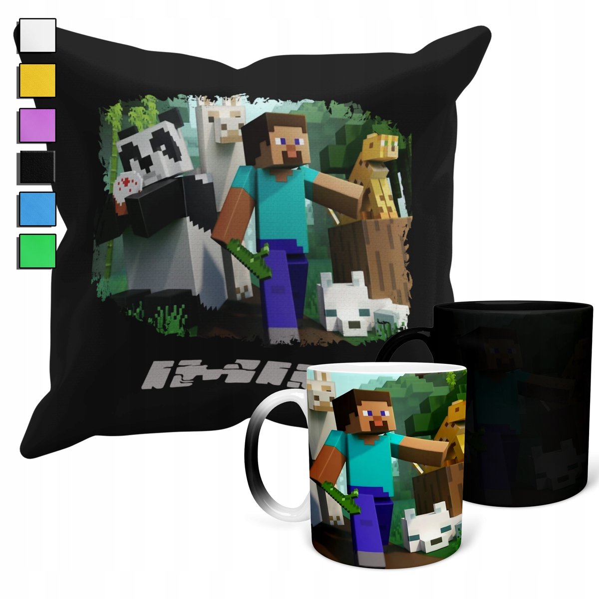 ZESTAW KUBEK MAGICZNY ZMIENIAJĄCY KOLOR + POSZEWKA MAJNKRAFT PREZENT+IMIĘ