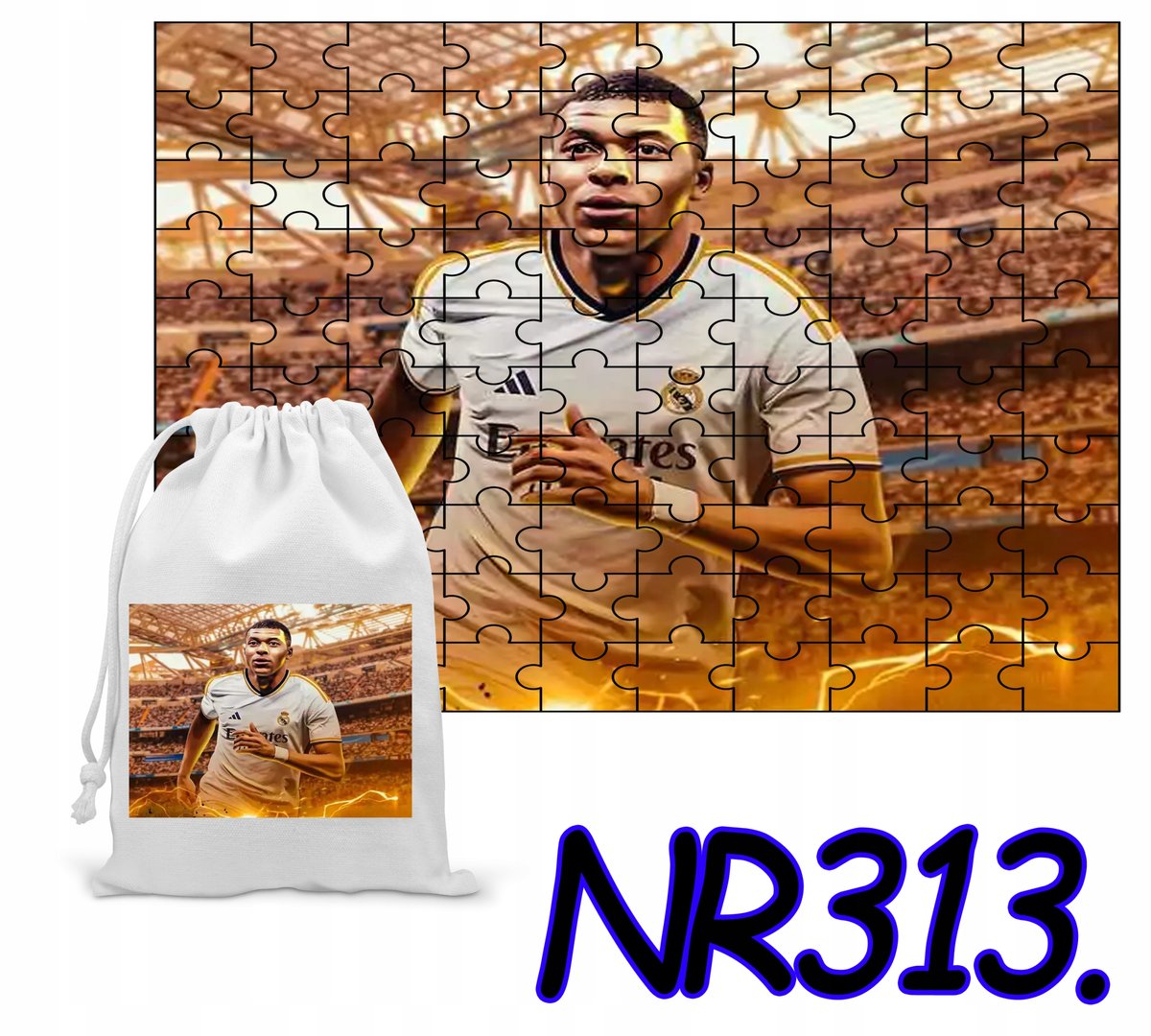PUZZLE 70 EL. UKŁADANKA KYLIAN MBAPPE REAL PREZENT + WORECZEK Z NADRUKIEM