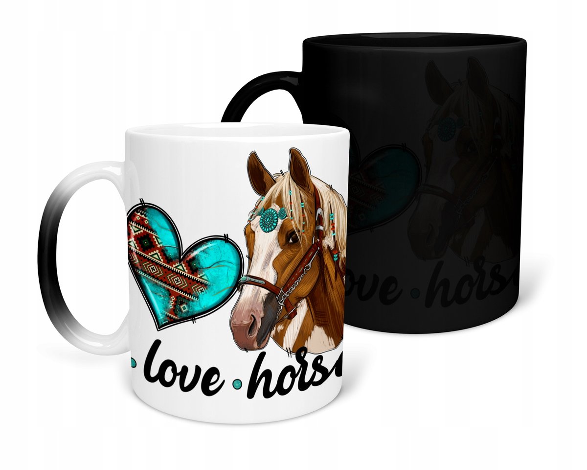 KUBEK MAGICZNY Z NADRUKIEM-PREZENT HOBBY KONIE RÓŻNE WZORY DO WYBORU+IMIĘ