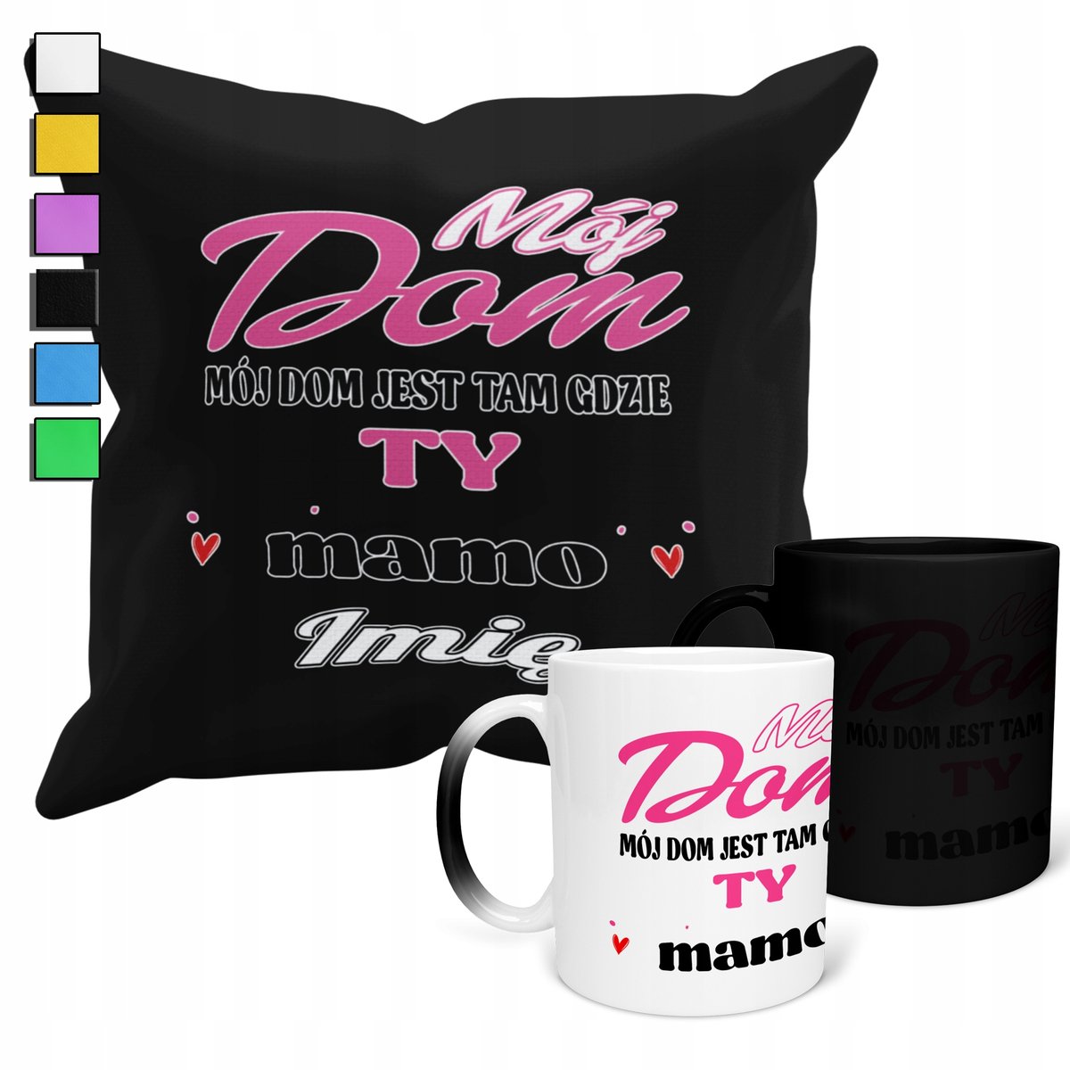 ZESTAW KUBEK MAGICZNY ZMIENIAJĄCY KOLOR + POSZEWKA DZIEŃ MAMY PREZENT+IMIĘ
