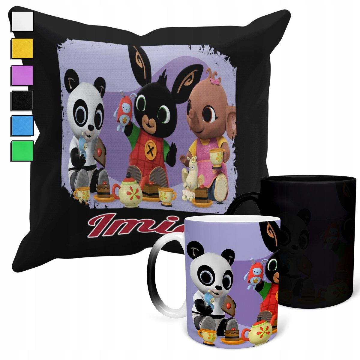 ZESTAW KUBEK MAGICZNY ZMIENIAJĄCY KOLOR + POSZEWKA PANDA KRÓLIK + IMIĘ