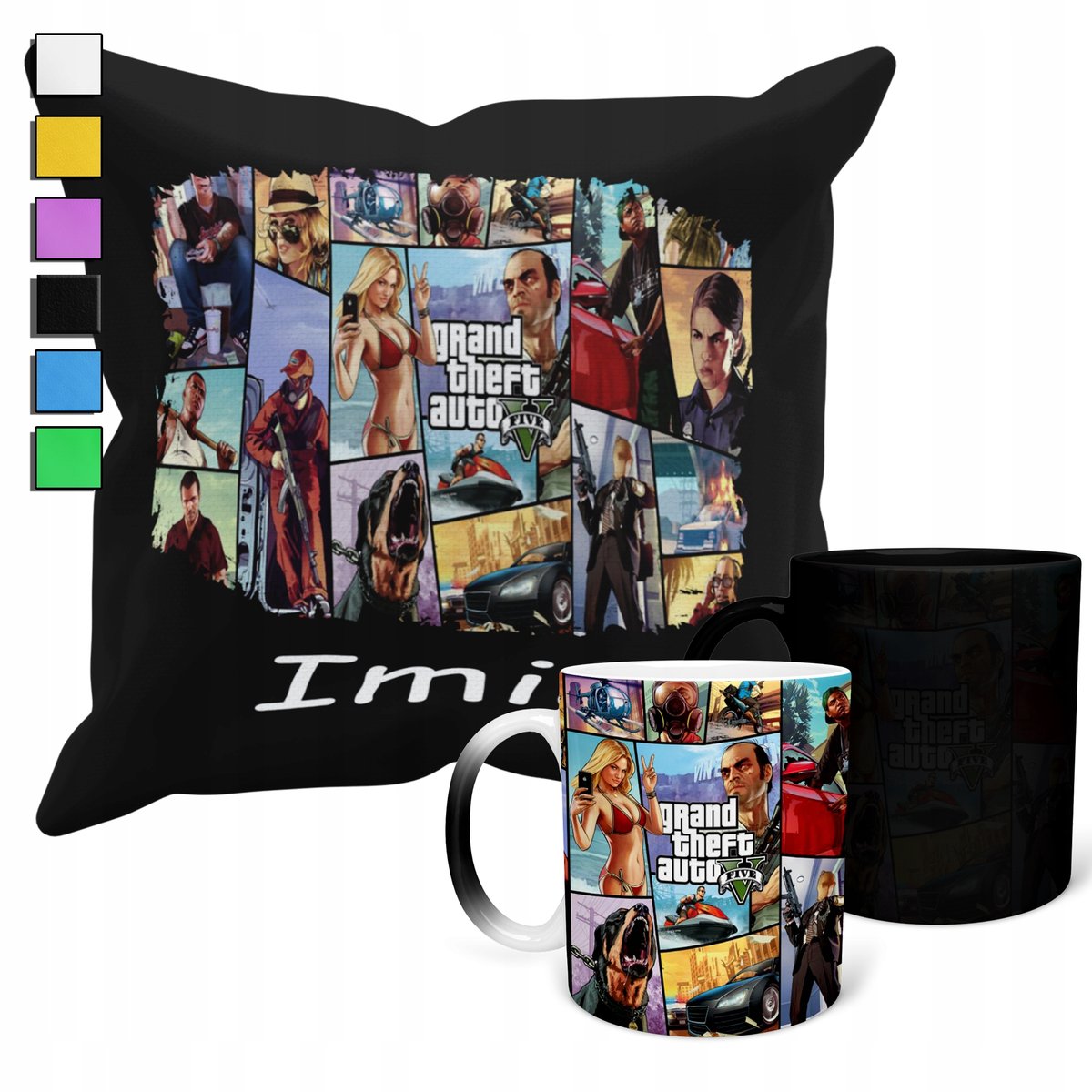 ZESTAW KUBEK MAGICZNY ZMIENIAJĄCY KOLOR +POSZEWKA G-T-A GRA PREZENT +IMIĘ