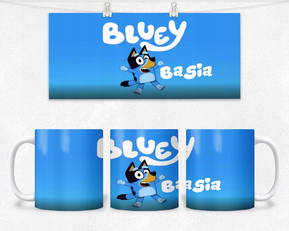 KUBEK Z NADRUKIEM- NIEBIESKI PIES PIESEK BAJKI +IMIĘ