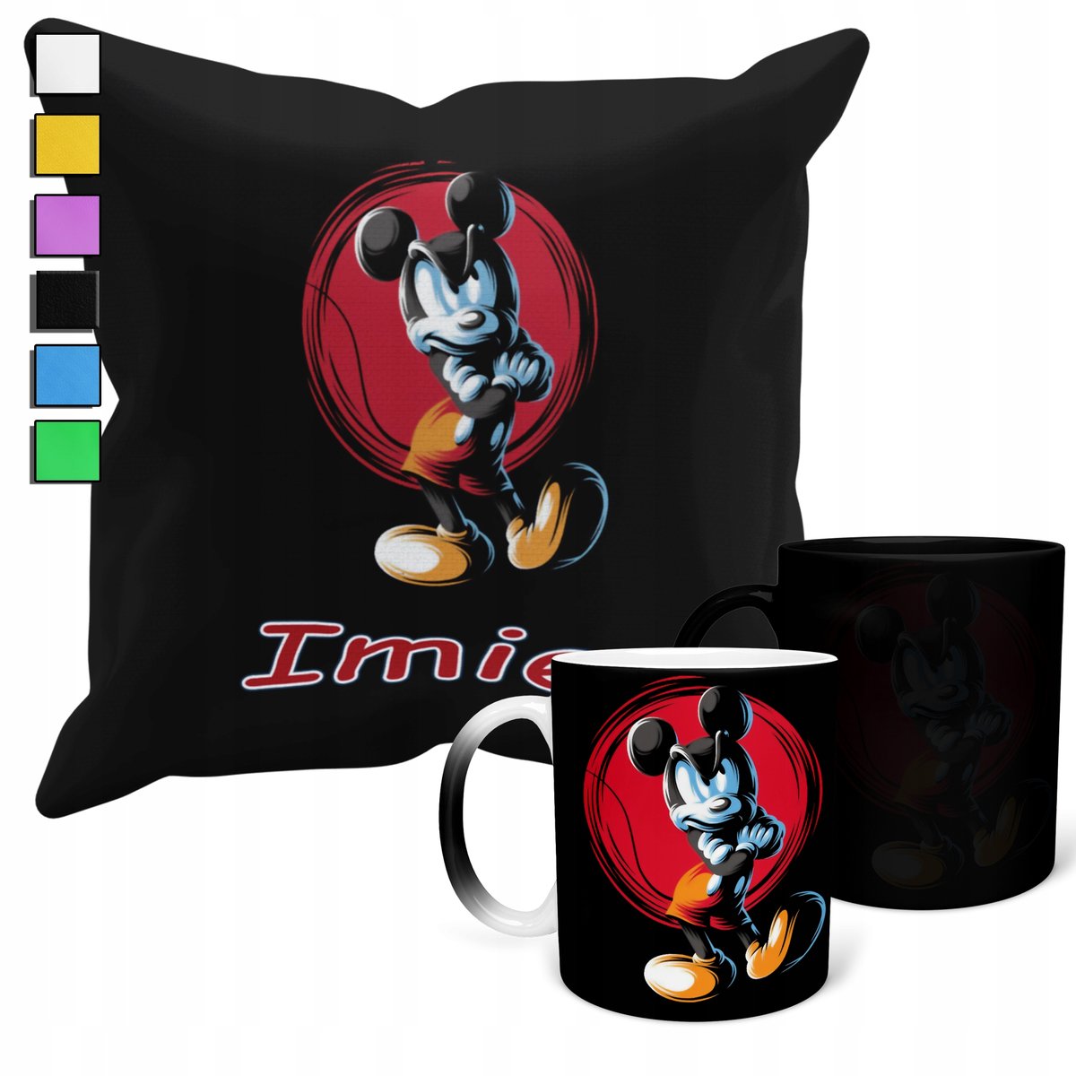 ZESTAW KUBEK MAGICZNY ZMIENIAJĄCY KOLOR + POSZEWKA MYSZKA MIKI + IMIĘ