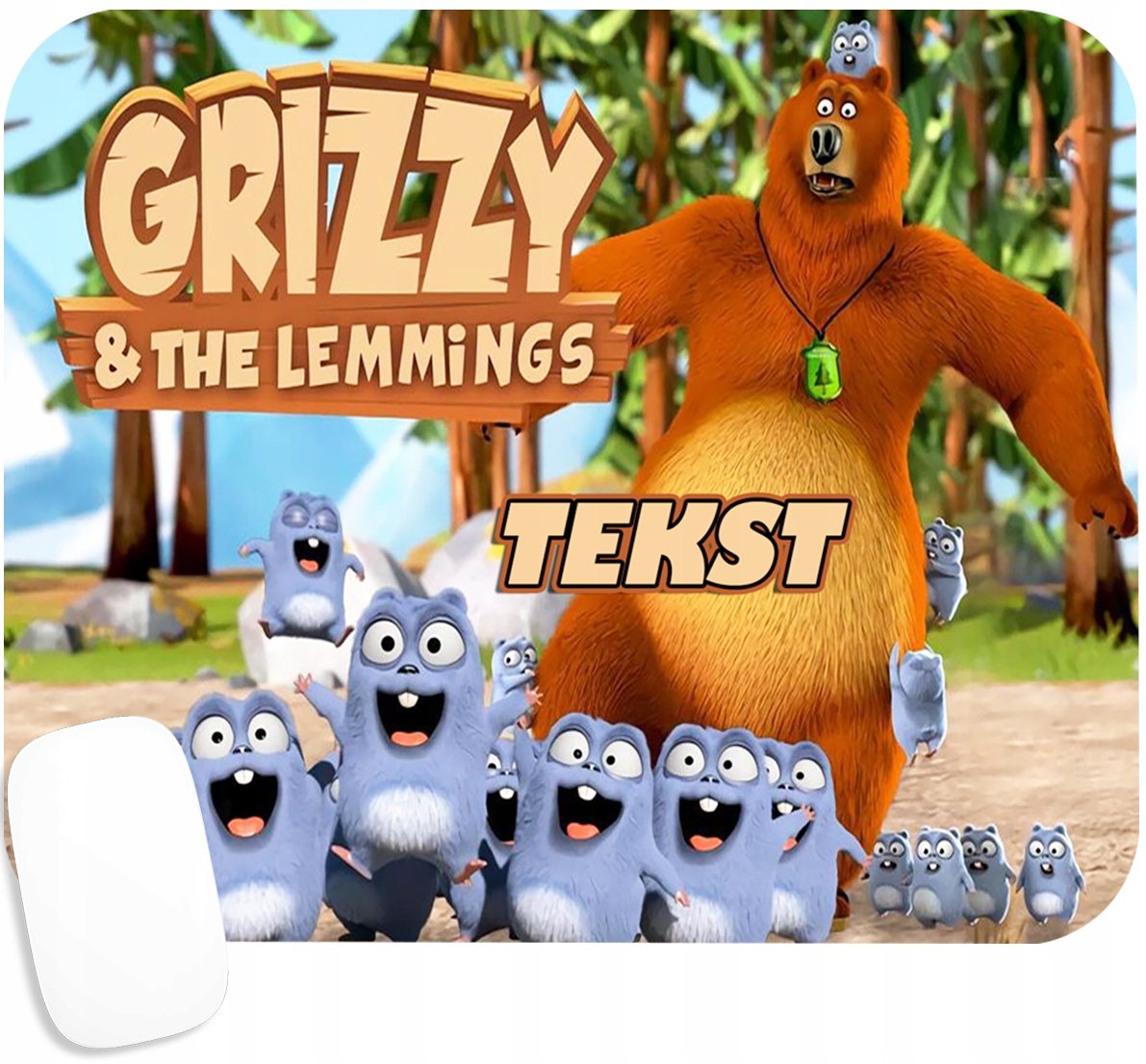 PODKŁADKA POD MYSZKĘ Z NADRUKIEM GRIZZY LEMINGI PREZENT -TEKST -20X24