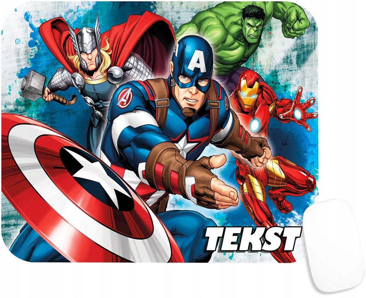 PODKŁADKA POD MYSZKĘ Z KAPTAN AMERYKA AVENGERS PREZENT -TEKST -20X24