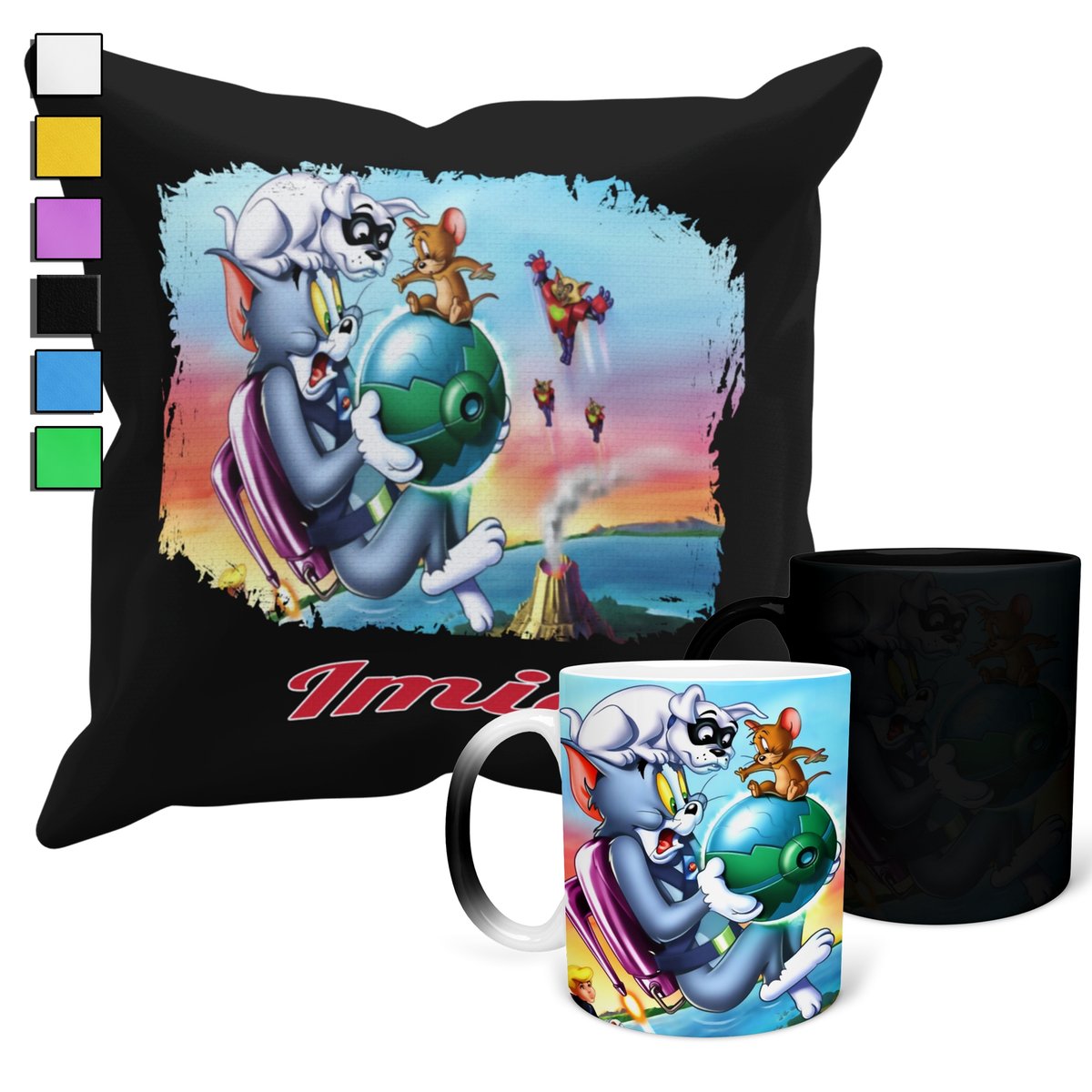 ZESTAW KUBEK MAGICZNY ZMIENIAJĄCY KOLOR + POSZEWKA TOM I JERRY + IMIĘ