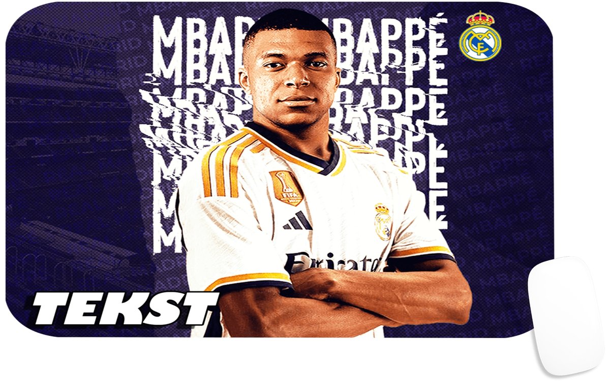 PODKŁADKA POD MYSZKĘ Z KYLIAN MBAPPE KLUBY REAL PREZENT -TEKST -29X36