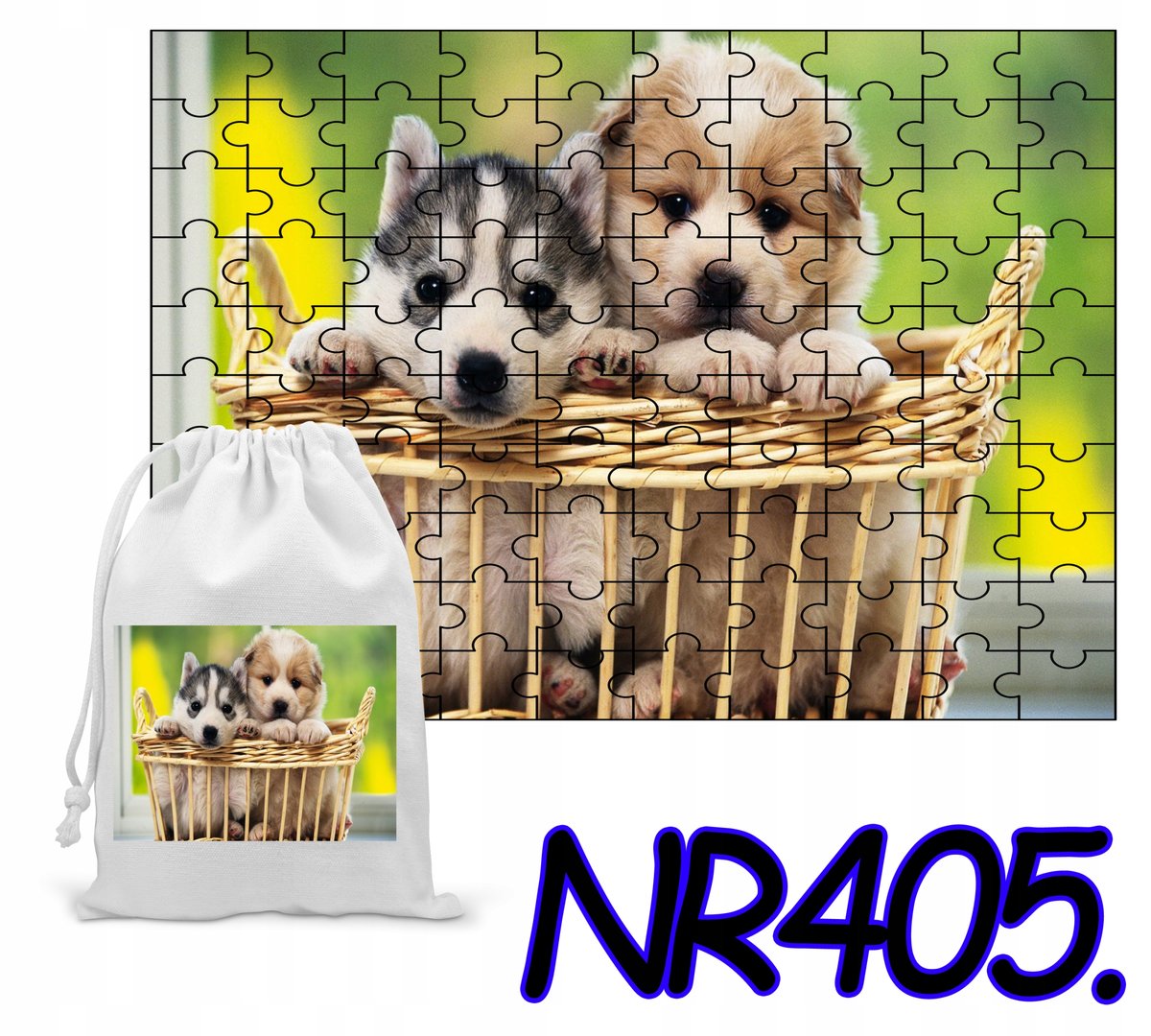 PUZZLE 24 EL.-UKŁADANKA PREZENT ZWIERZĘTA PIES PIESEK+WORECZEK Z NADRUKIEM